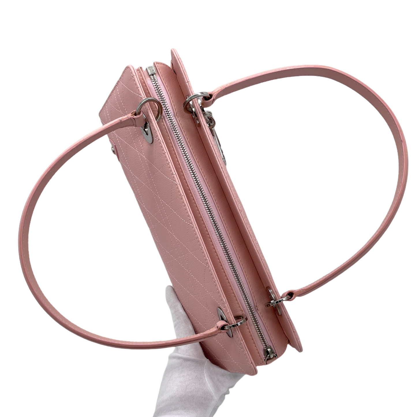 RARE☆☆☆☆CHRISTIAN DIOR Lady-Dior Cannage Leather LOGOS Charm Handbag Pink SHW