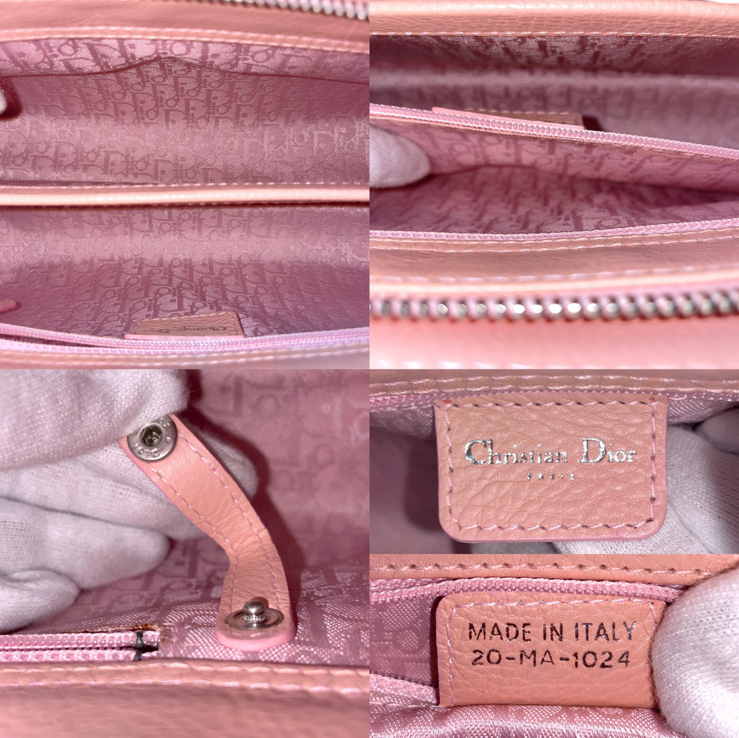 RARE☆☆☆☆CHRISTIAN DIOR Lady-Dior Cannage Leather LOGOS Charm Handbag Pink SHW