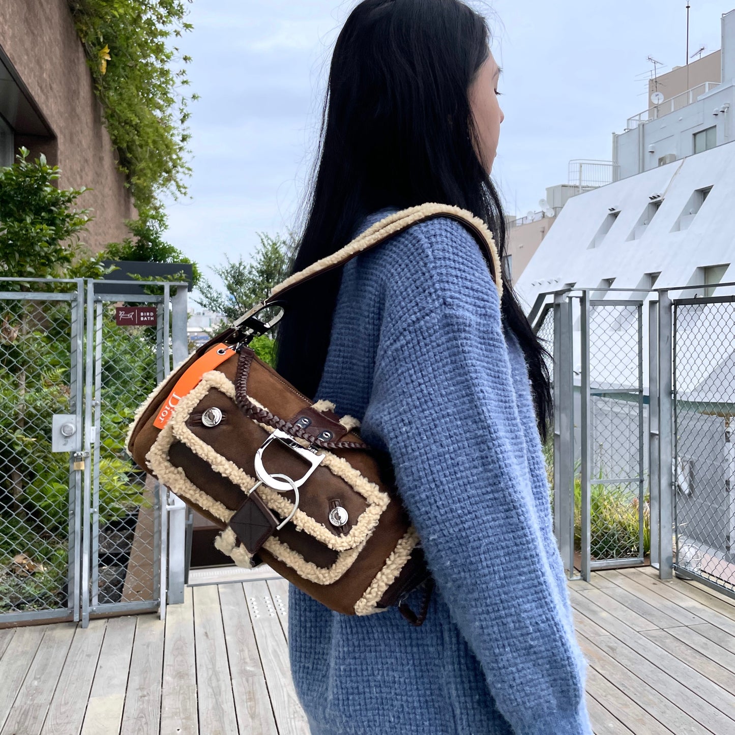 RARE☆☆☆☆☆CHRISTIAN DIOR 2005 FW Limited Flight Line Shearling D Logo Hobo Shoulder Bag Brown & Orange