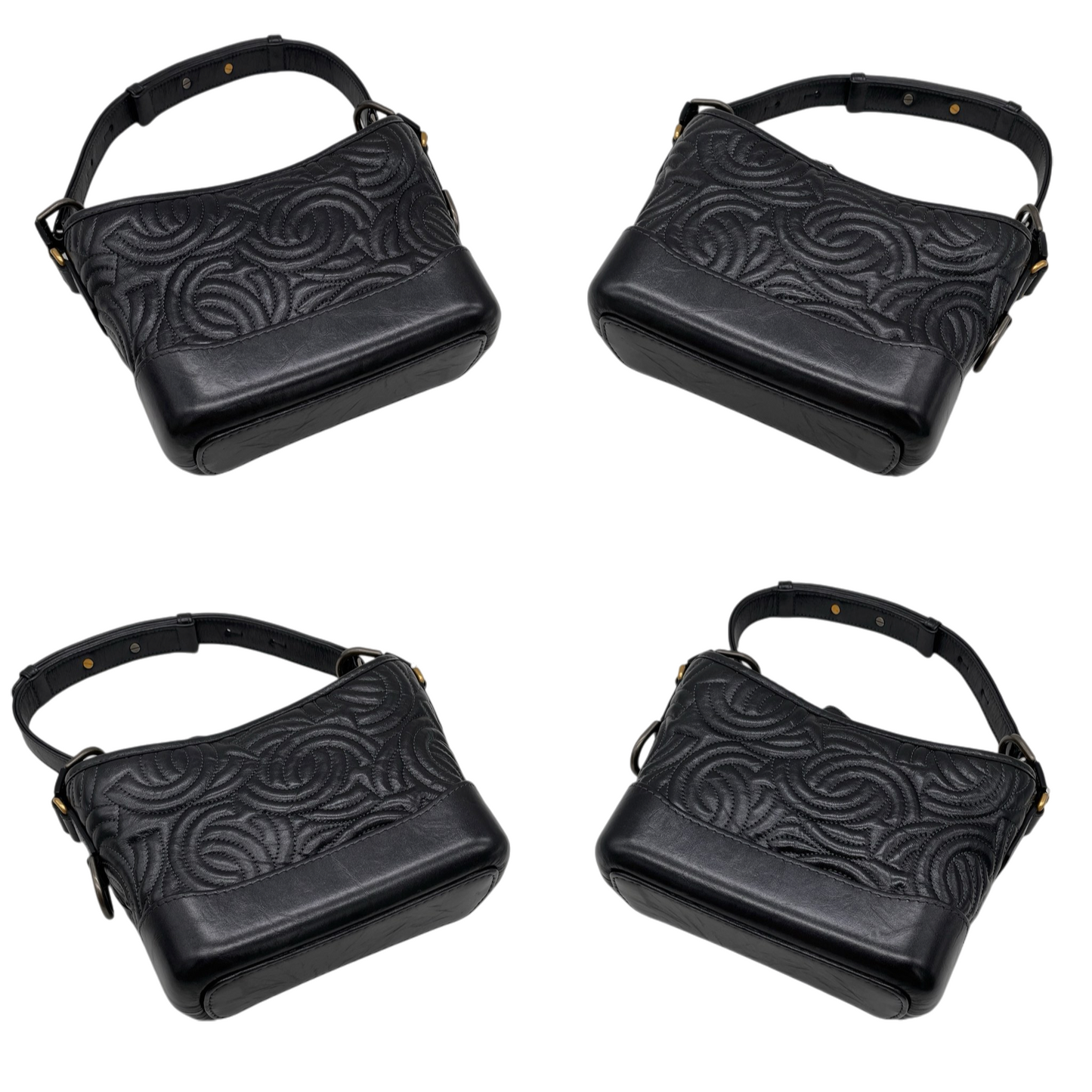 RARE★★★CHANEL 2019~2020 Gabrielle Chanel Logo Calf Leather Hobo Shoulder Bag Small Black Gold