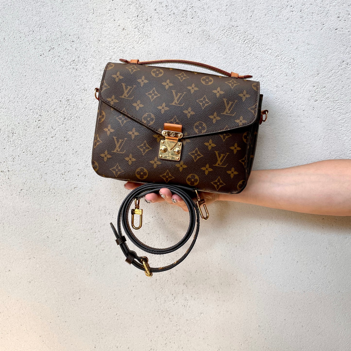 LOUIS VUITTON Monogram Pochette Métis M44875 2Way Hand Bag Original Brown &amp; Gold