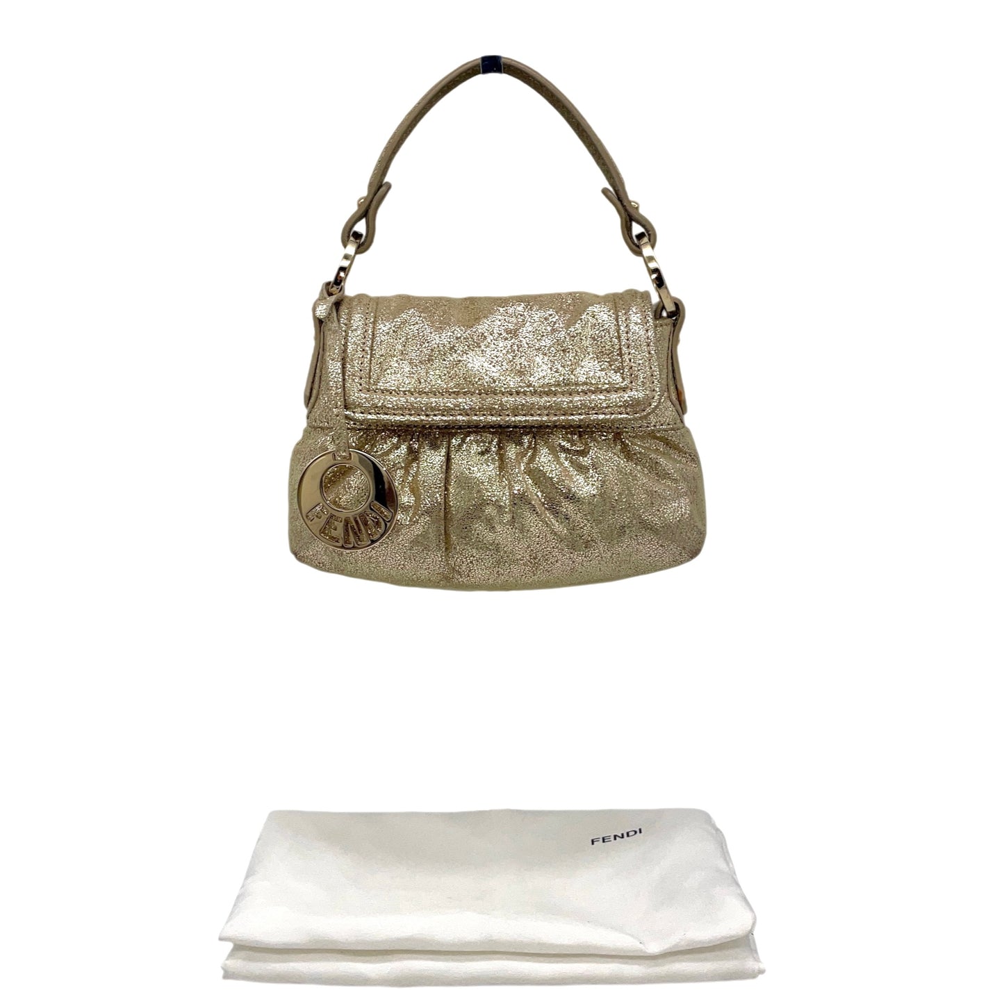 RARE☆☆☆☆FENDI Iridescent Calfskin Mini Baguette Chef Style Hand Bag Gold