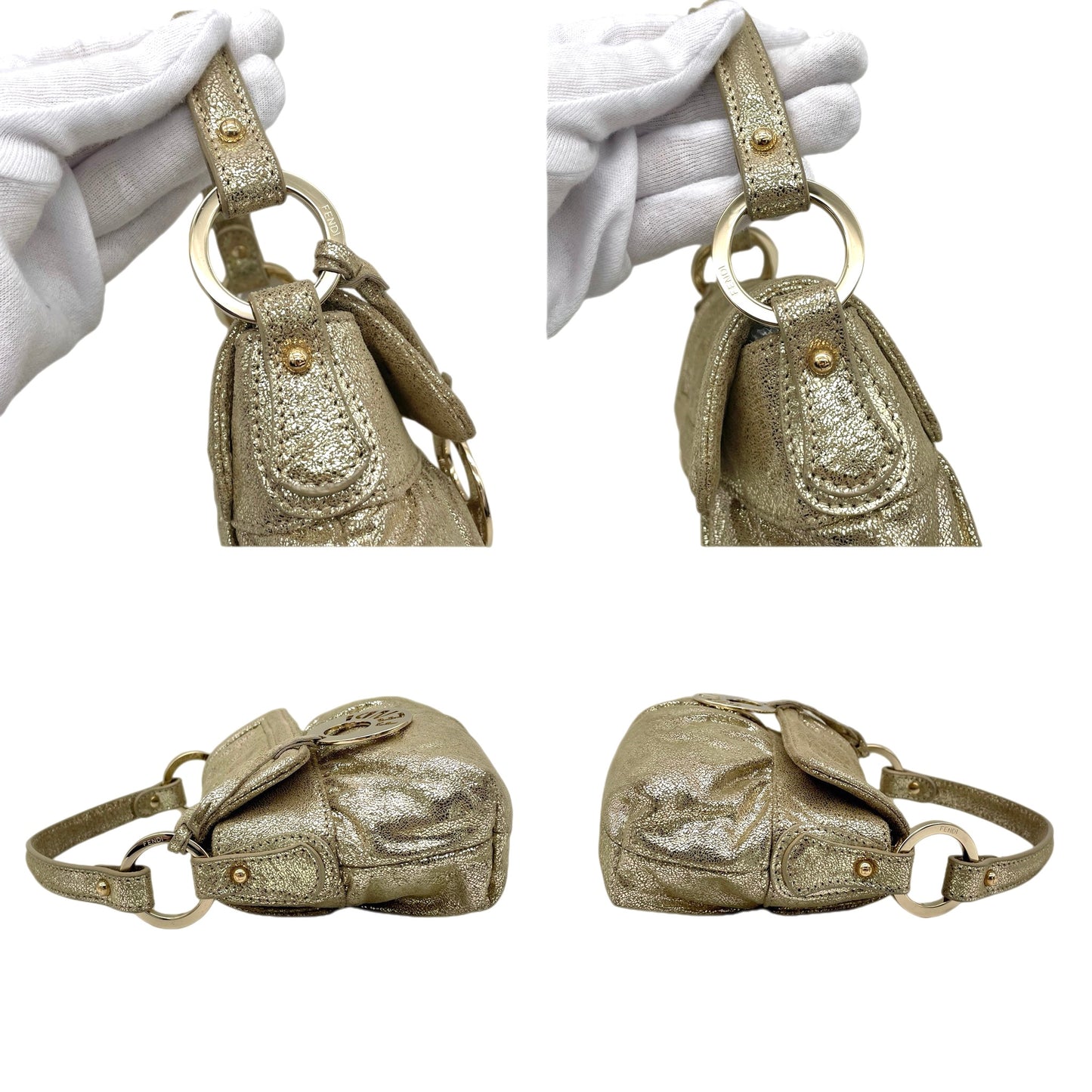 RARE☆☆☆☆FENDI Iridescent Calfskin Mini Baguette Chef Style Hand Bag Gold