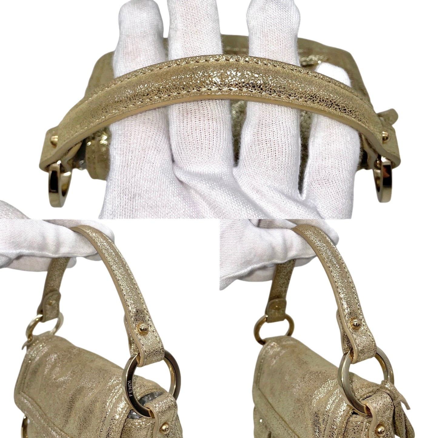 RARE☆☆☆☆FENDI Iridescent Calfskin Mini Baguette Chef Style Hand Bag Gold