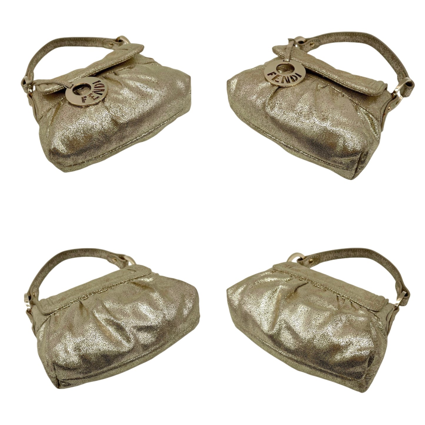 RARE☆☆☆☆FENDI Iridescent Calfskin Mini Baguette Chef Style Hand Bag Gold