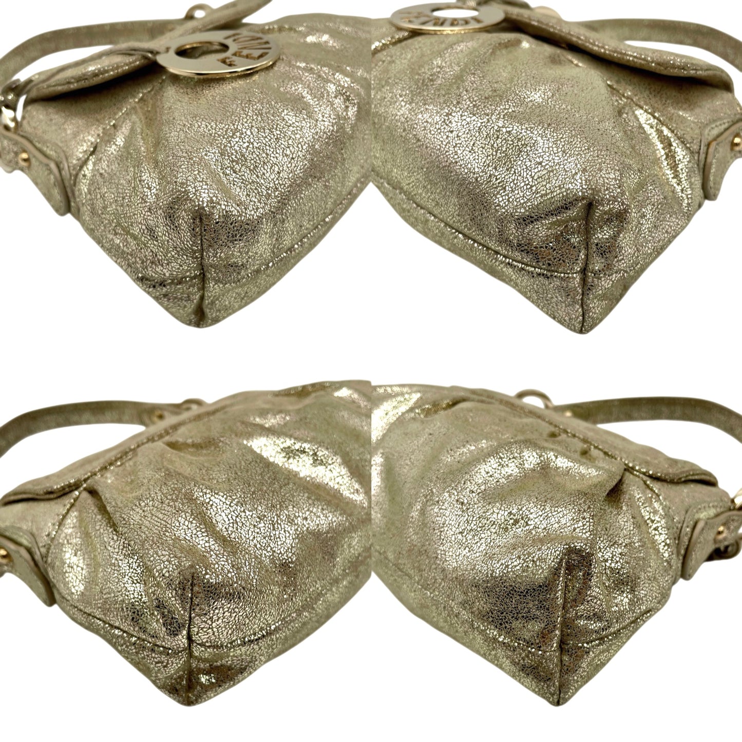 RARE☆☆☆☆FENDI Iridescent Calfskin Mini Baguette Chef Style Hand Bag Gold