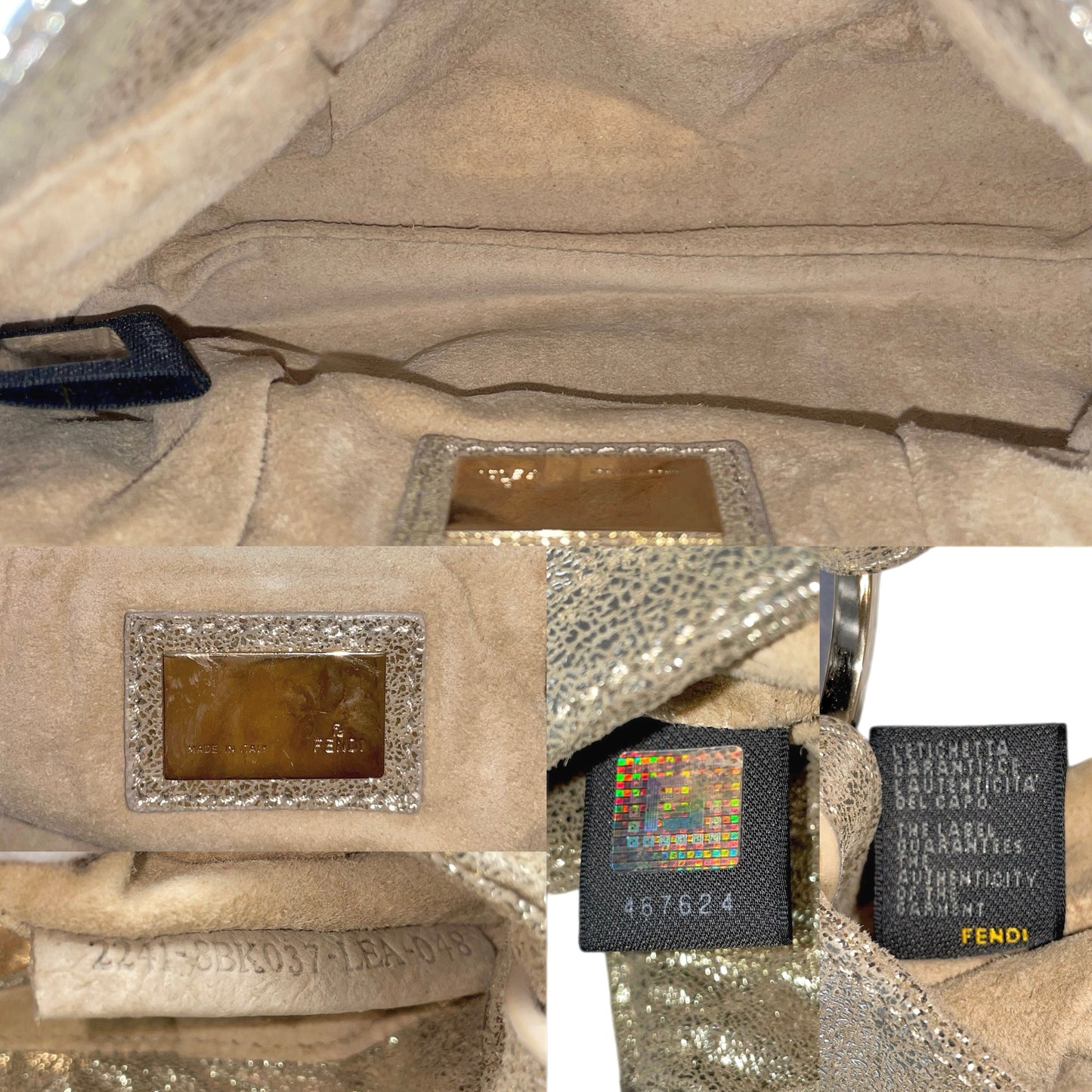 RARE☆☆☆☆FENDI Iridescent Calfskin Mini Baguette Chef Style Hand Bag Gold