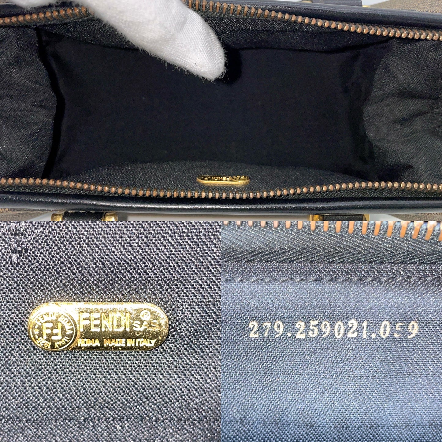 FENDI ﾍﾟｶﾝ ﾐﾆﾎﾞｽﾄﾝ20cm ﾊﾝﾄﾞﾊﾞｯｸﾞ ﾌﾞﾗｯｸ ｶｰｷ PVC ﾚｻﾞｰ