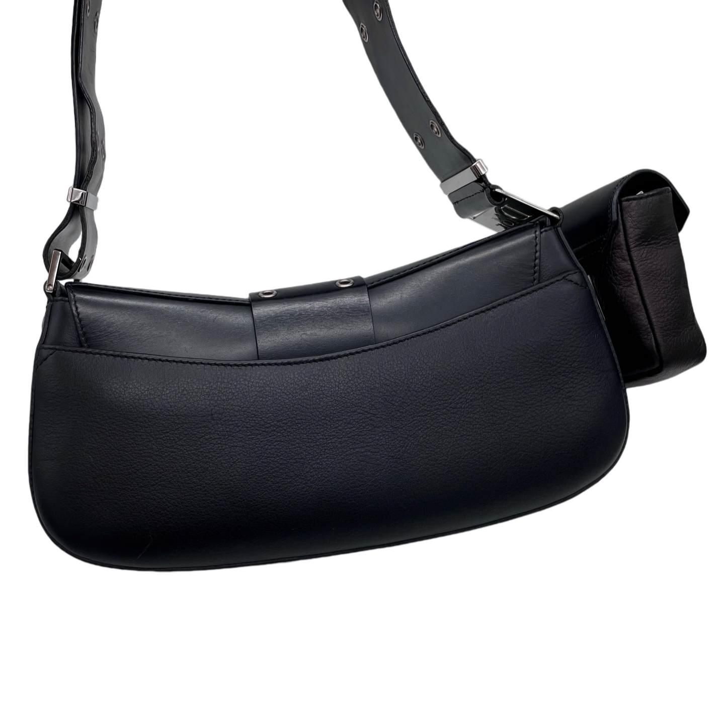 RARE☆☆☆☆CHRISTIAN DIOR Street Chic Columbus Bag Leather Shoulder Bag MM Black & Silver Pocket x 1