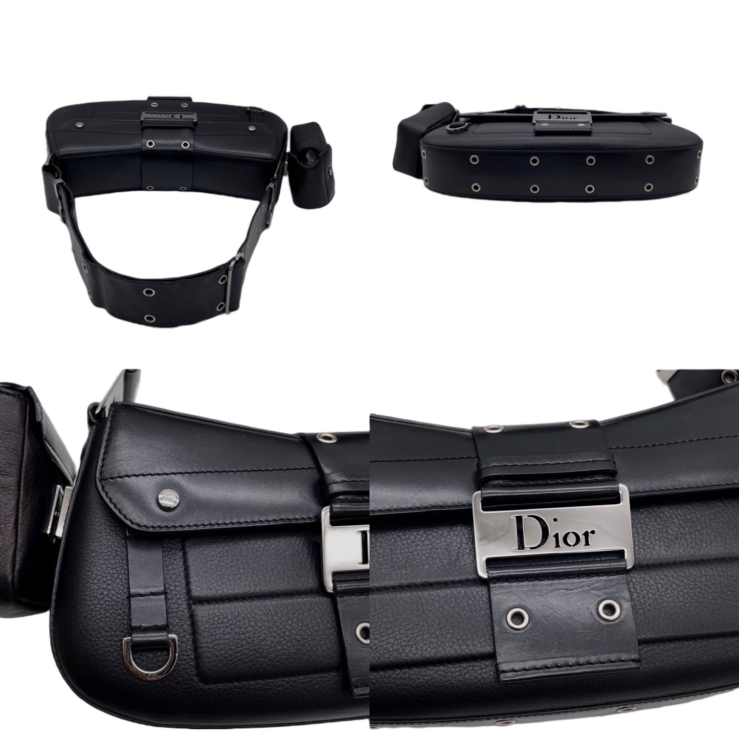 RARE☆☆☆☆CHRISTIAN DIOR Street Chic Columbus Bag Leather Shoulder Bag MM Black & Silver Pocket x 1