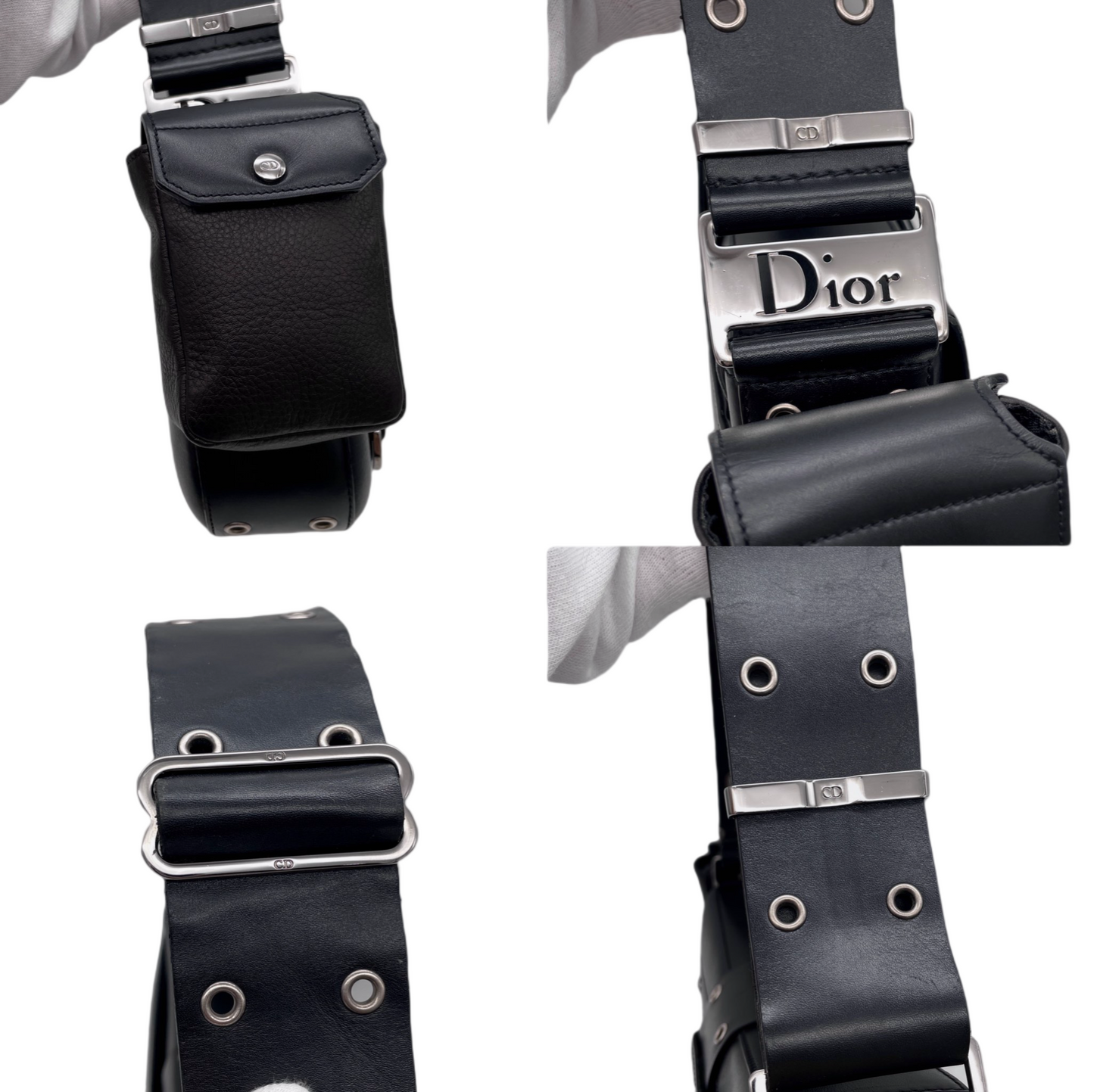 RARE☆☆☆☆CHRISTIAN DIOR Street Chic Columbus Bag Leather Shoulder Bag MM Black & Silver Pocket x 1