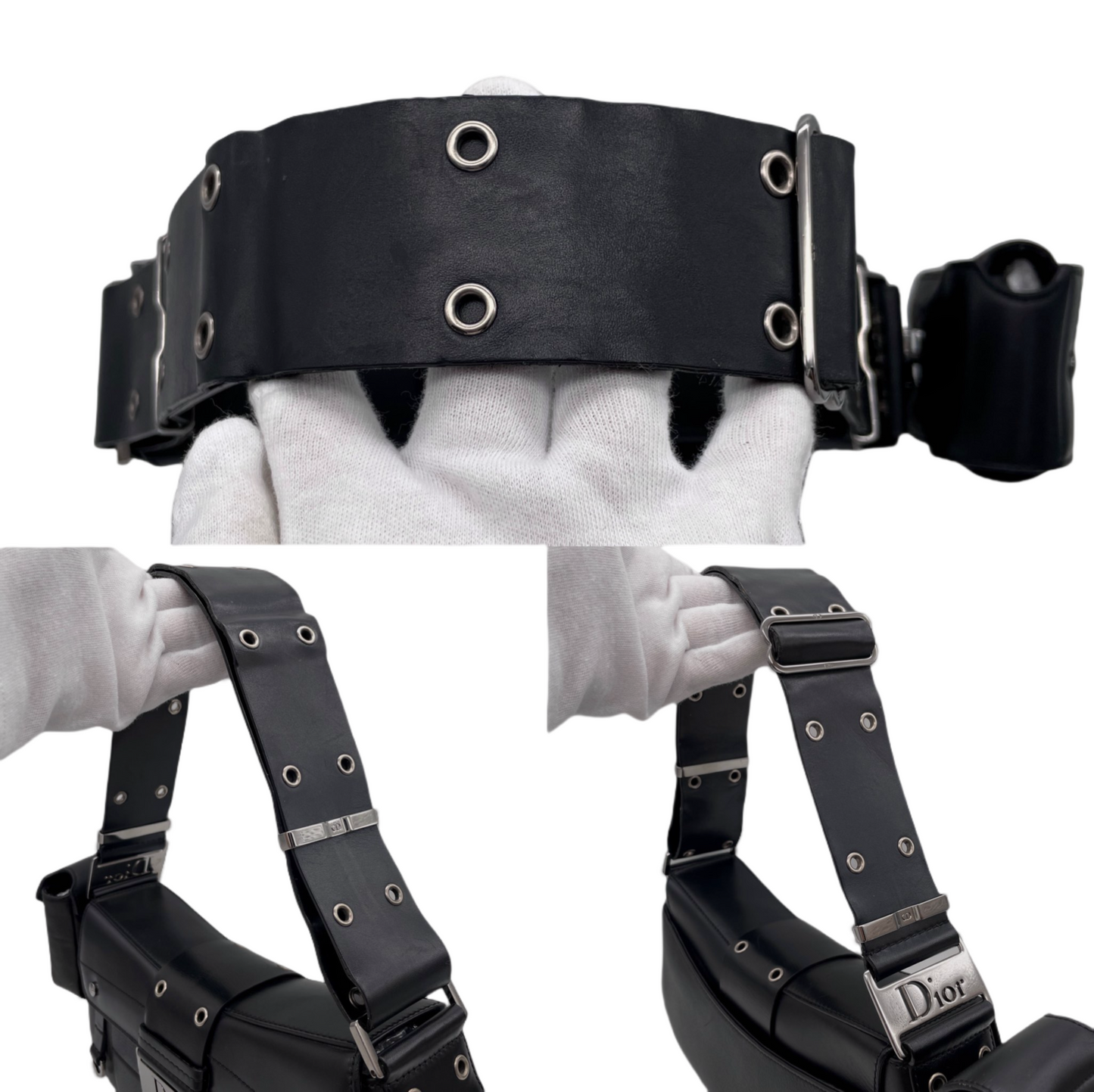 RARE☆☆☆☆CHRISTIAN DIOR Street Chic Columbus Bag Leather Shoulder Bag MM Black & Silver Pocket x 1