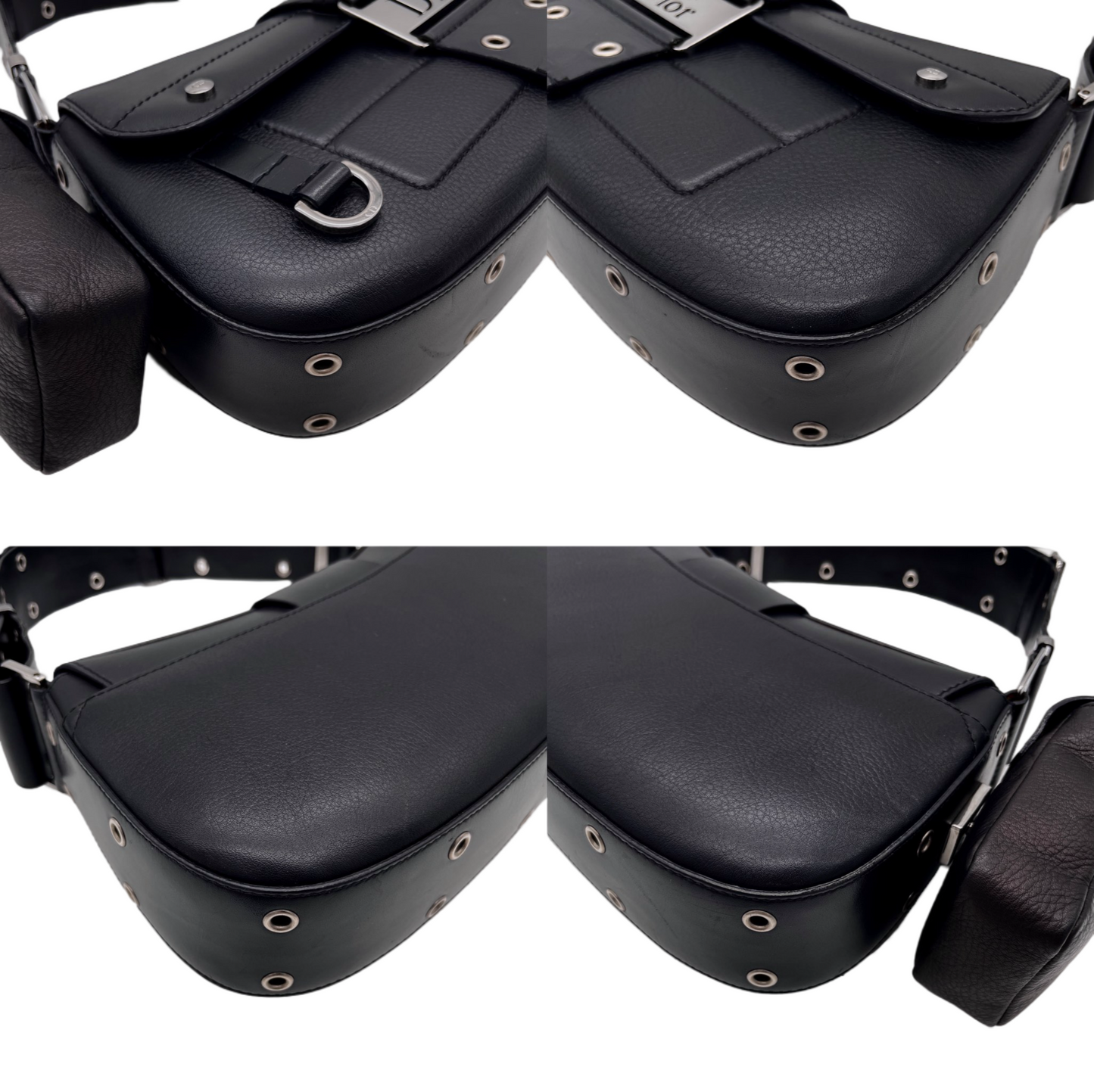 RARE☆☆☆☆CHRISTIAN DIOR Street Chic Columbus Bag Leather Shoulder Bag MM Black & Silver Pocket x 1