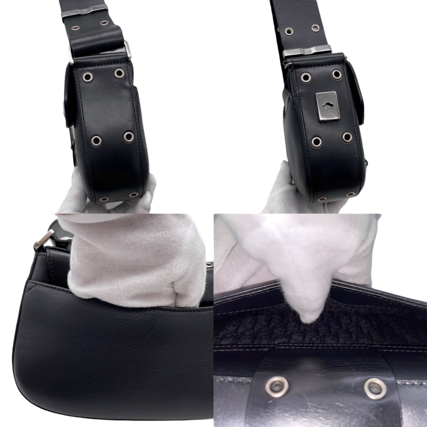 RARE☆☆☆☆CHRISTIAN DIOR Street Chic Columbus Bag Leather Shoulder Bag MM Black & Silver Pocket x 1