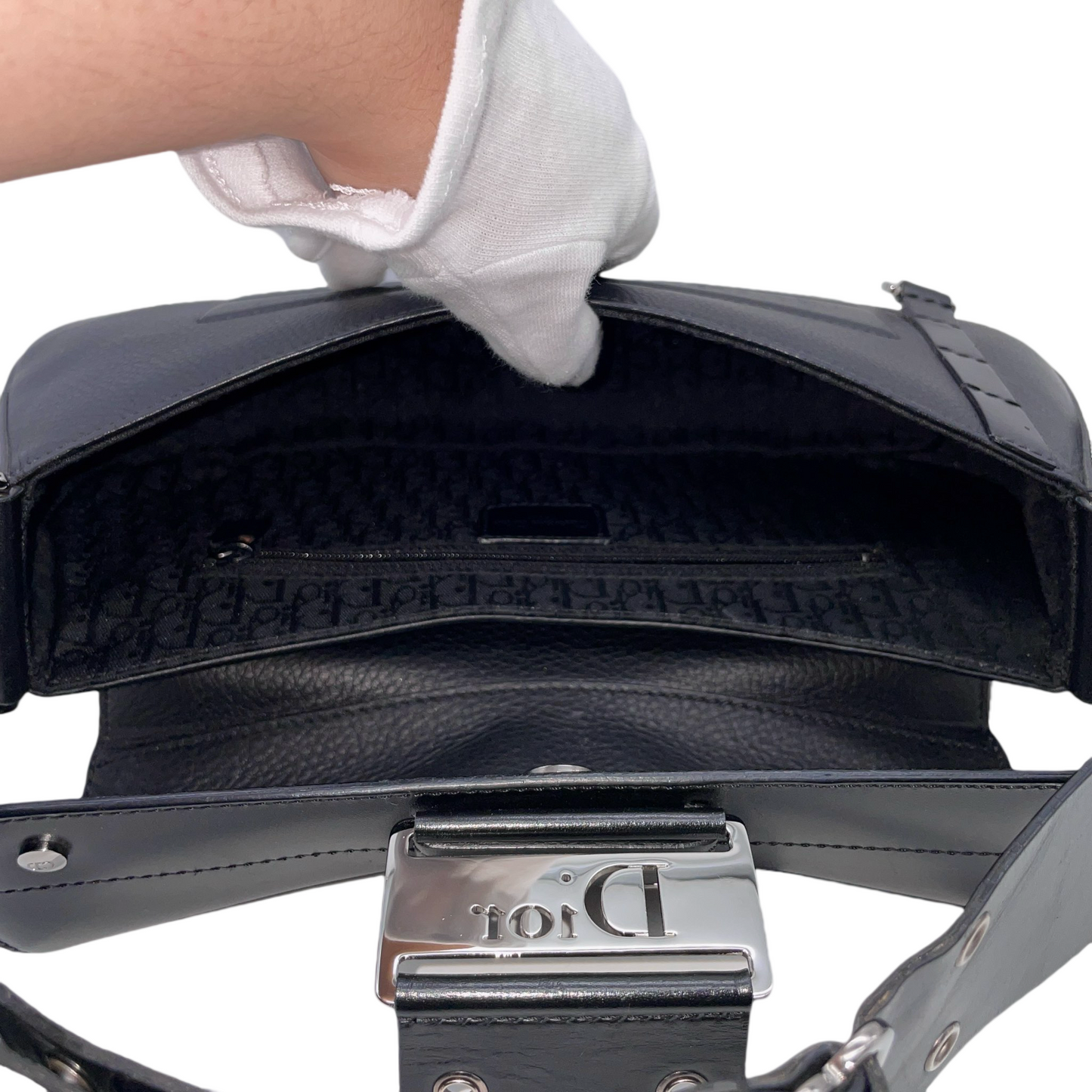 RARE☆☆☆☆CHRISTIAN DIOR Street Chic Columbus Bag Leather Shoulder Bag MM Black & Silver Pocket x 1