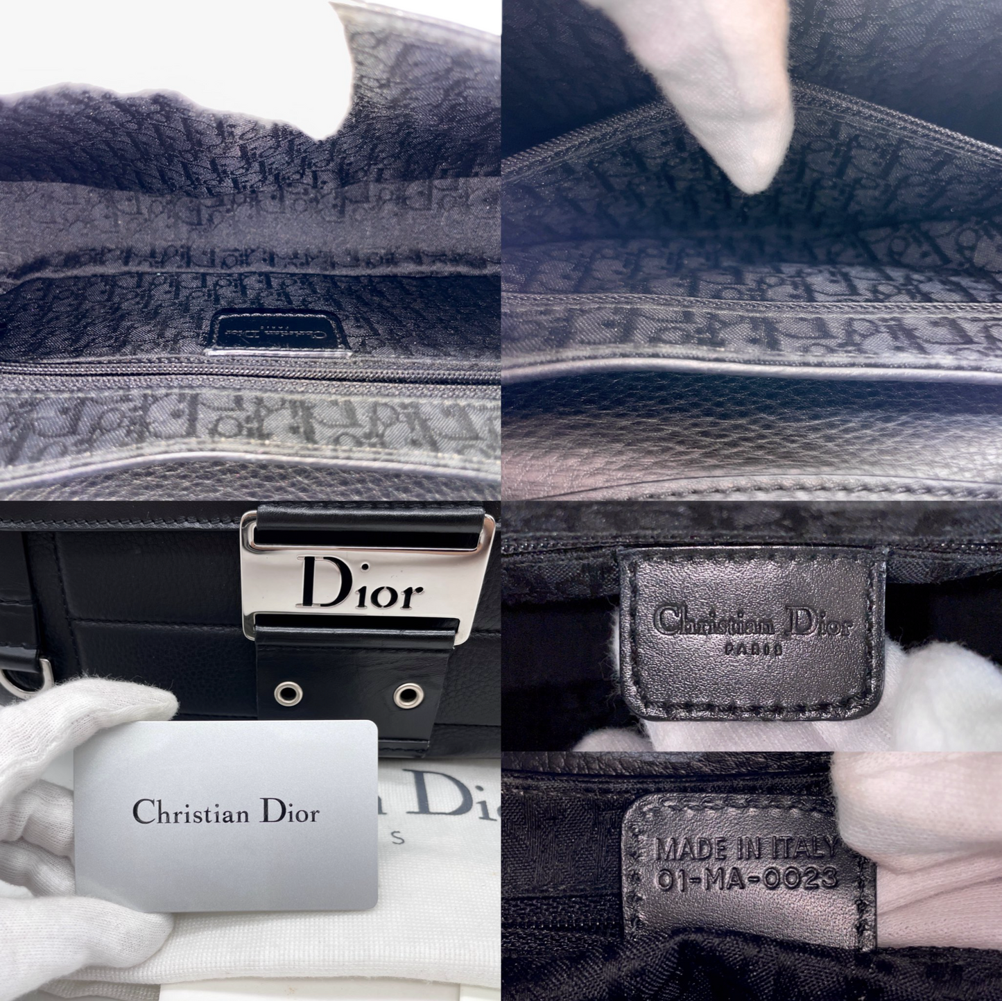 RARE☆☆☆☆CHRISTIAN DIOR Street Chic Columbus Bag Leather Shoulder Bag MM Black & Silver Pocket x 1