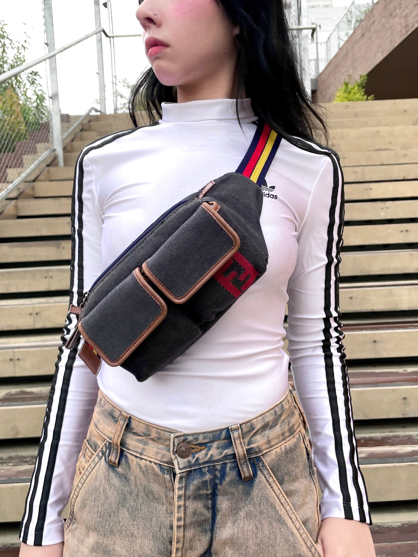 FENDI FF denim waist bag