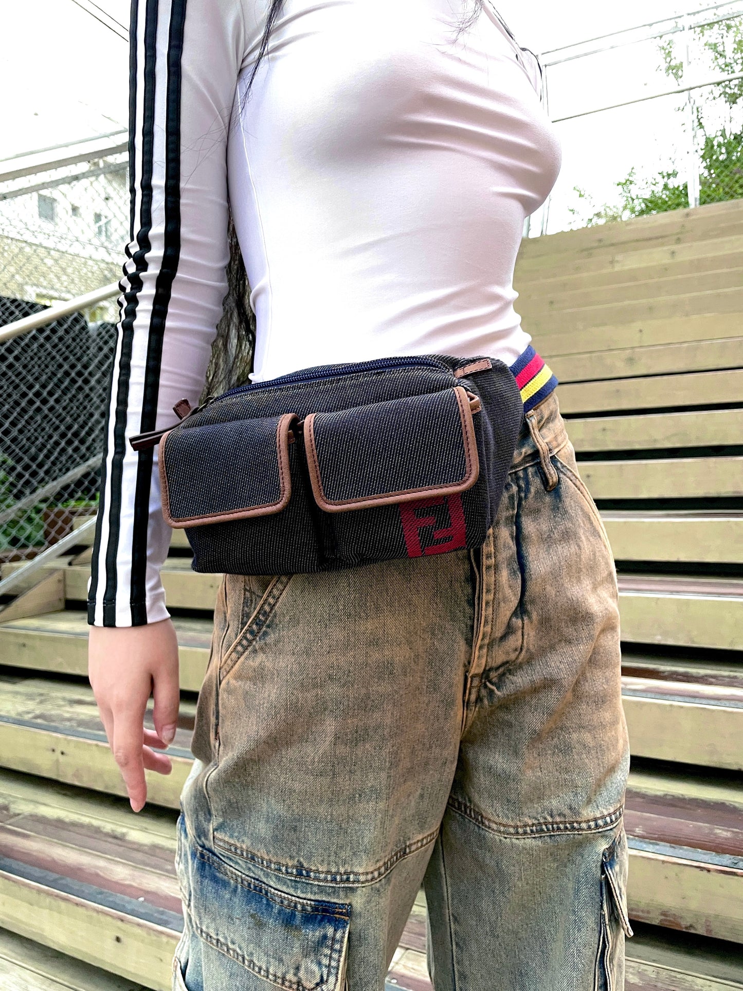 FENDI FF denim waist bag