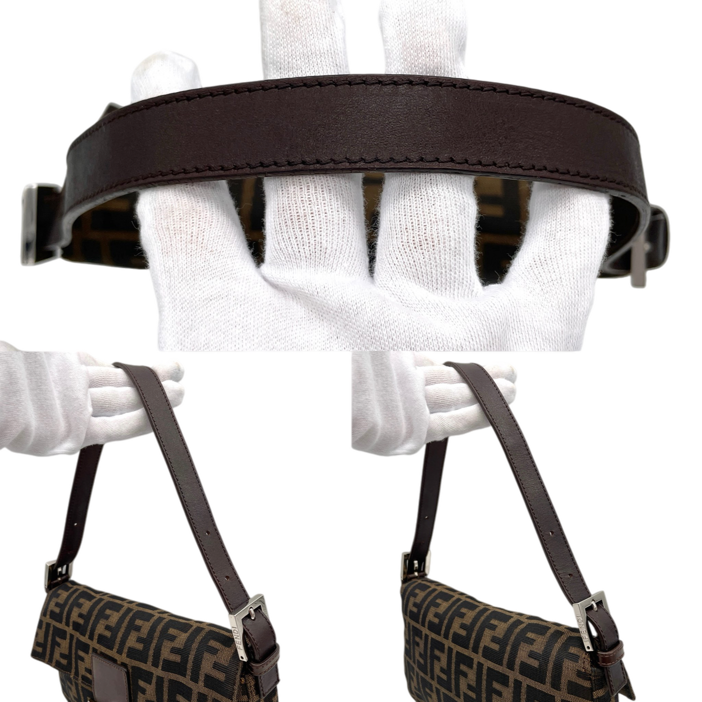 FENDI Zucca Canvas Mamma Baguette PM Shoulder Bag Brown & Silver