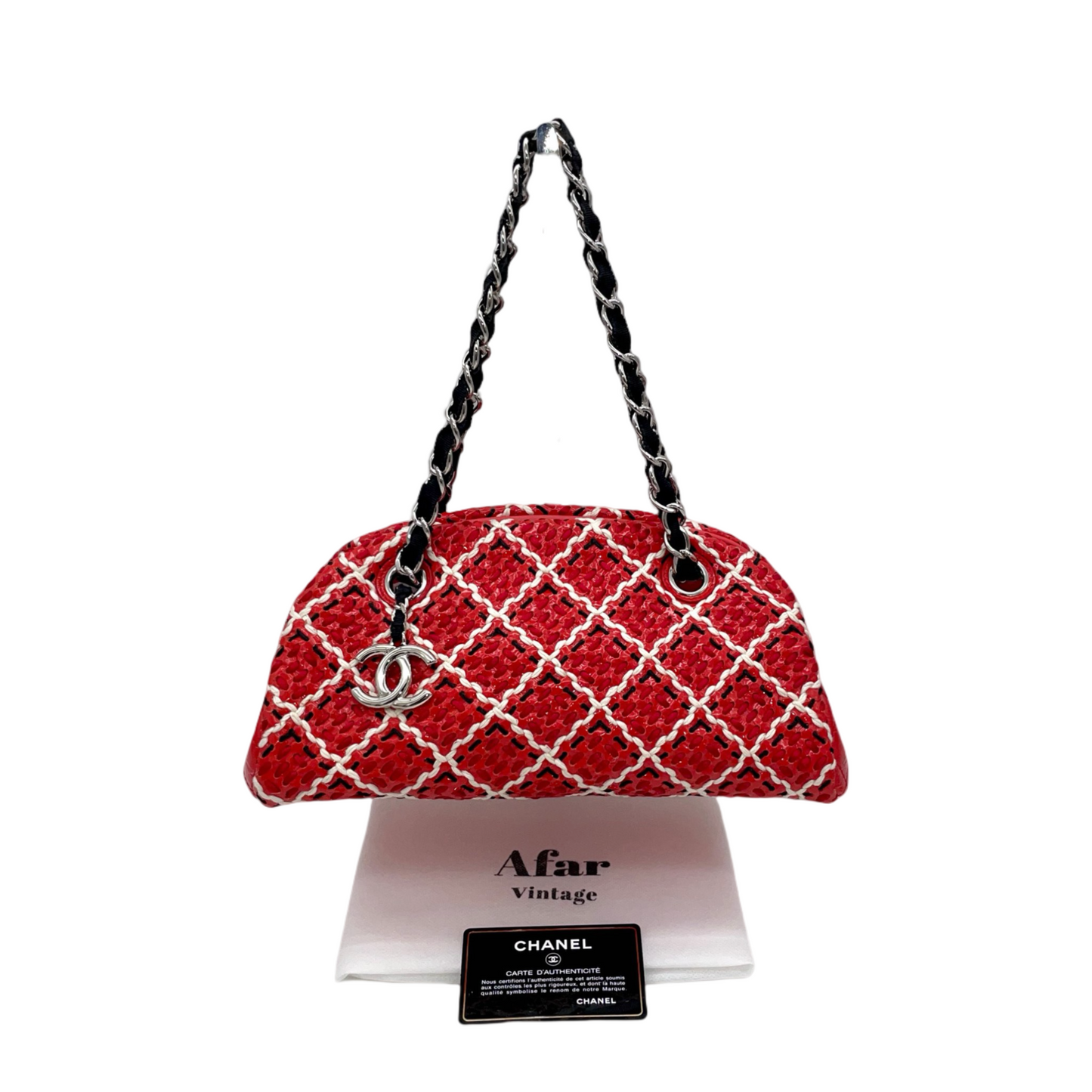 RARE☆☆☆CHANEL Enamel Matelassé CC Charm Pendant 2-Way Chain Shoulder Bag Red &amp; Black