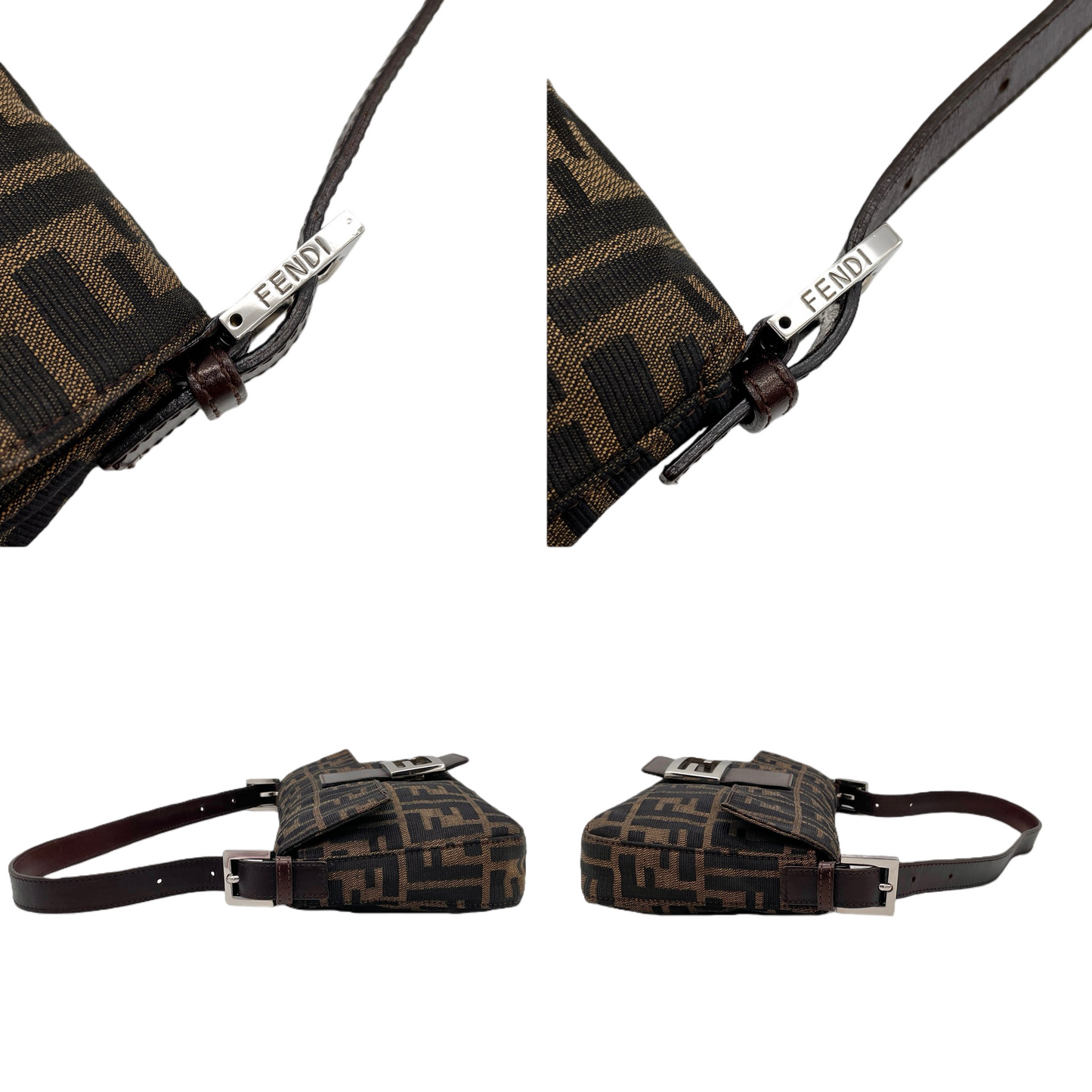 FENDI Zucca Canvas Mamma Baguette PM Shoulder Bag Brown & Silver