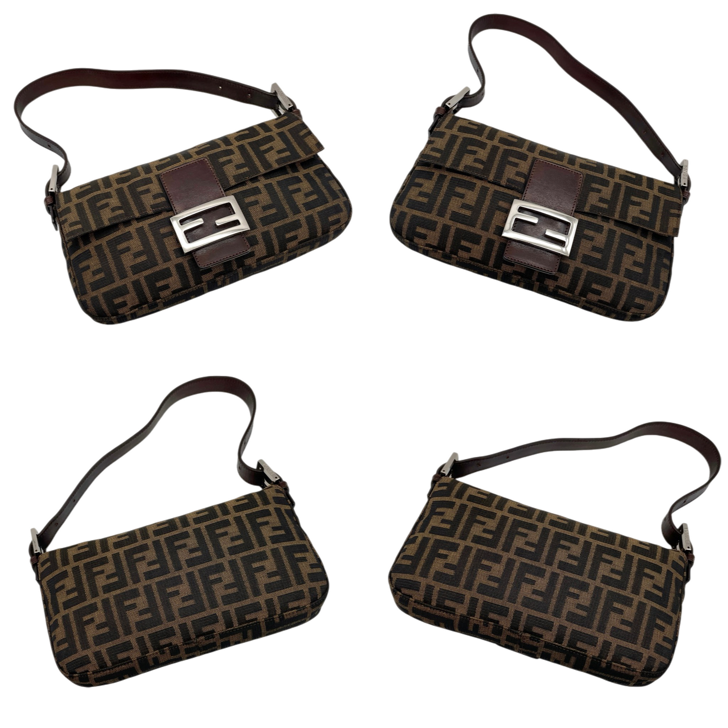 FENDI Zucca Canvas Mamma Baguette PM Shoulder Bag Brown & Silver
