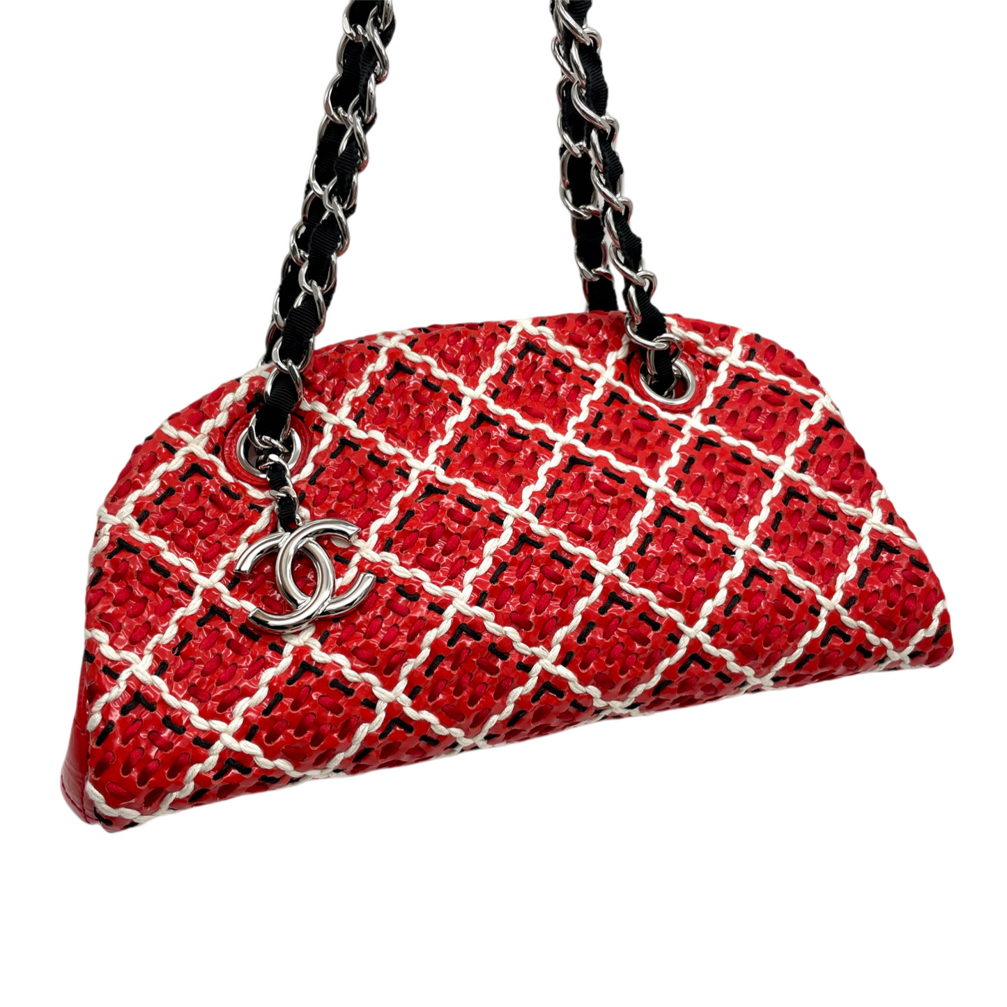 RARE☆☆☆CHANEL Enamel Matelassé CC Charm Pendant 2-Way Chain Shoulder Bag Red &amp; Black