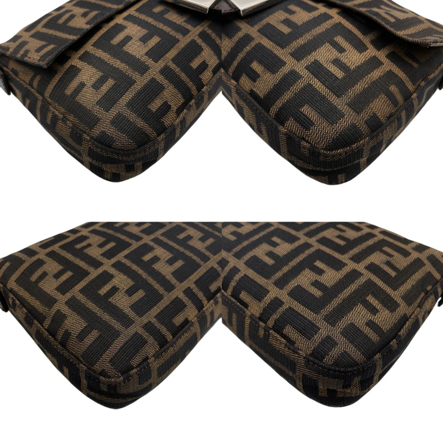 FENDI Zucca Canvas Mamma Baguette PM Shoulder Bag Brown & Silver
