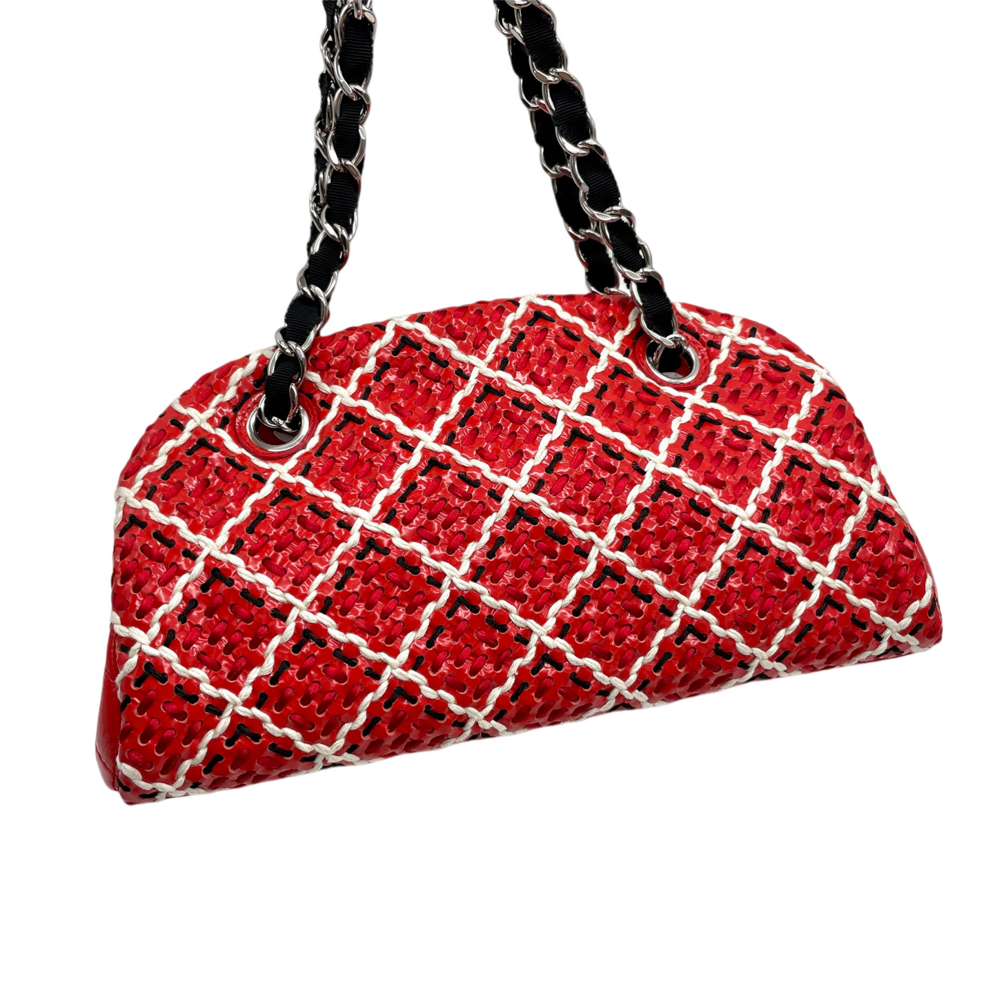 RARE☆☆☆CHANEL Enamel Matelassé CC Charm Pendant 2-Way Chain Shoulder Bag Red &amp; Black