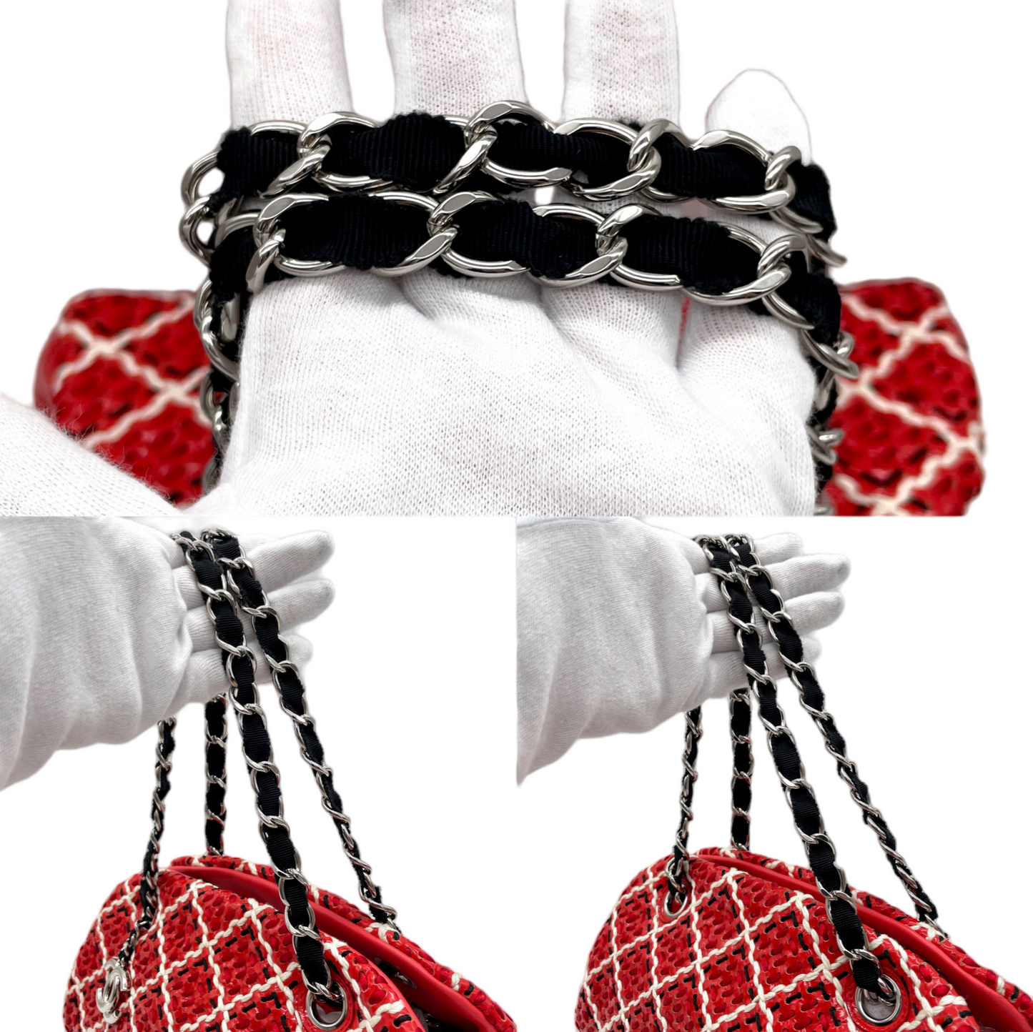 RARE☆☆☆CHANEL Enamel Matelassé CC Charm Pendant 2-Way Chain Shoulder Bag Red &amp; Black
