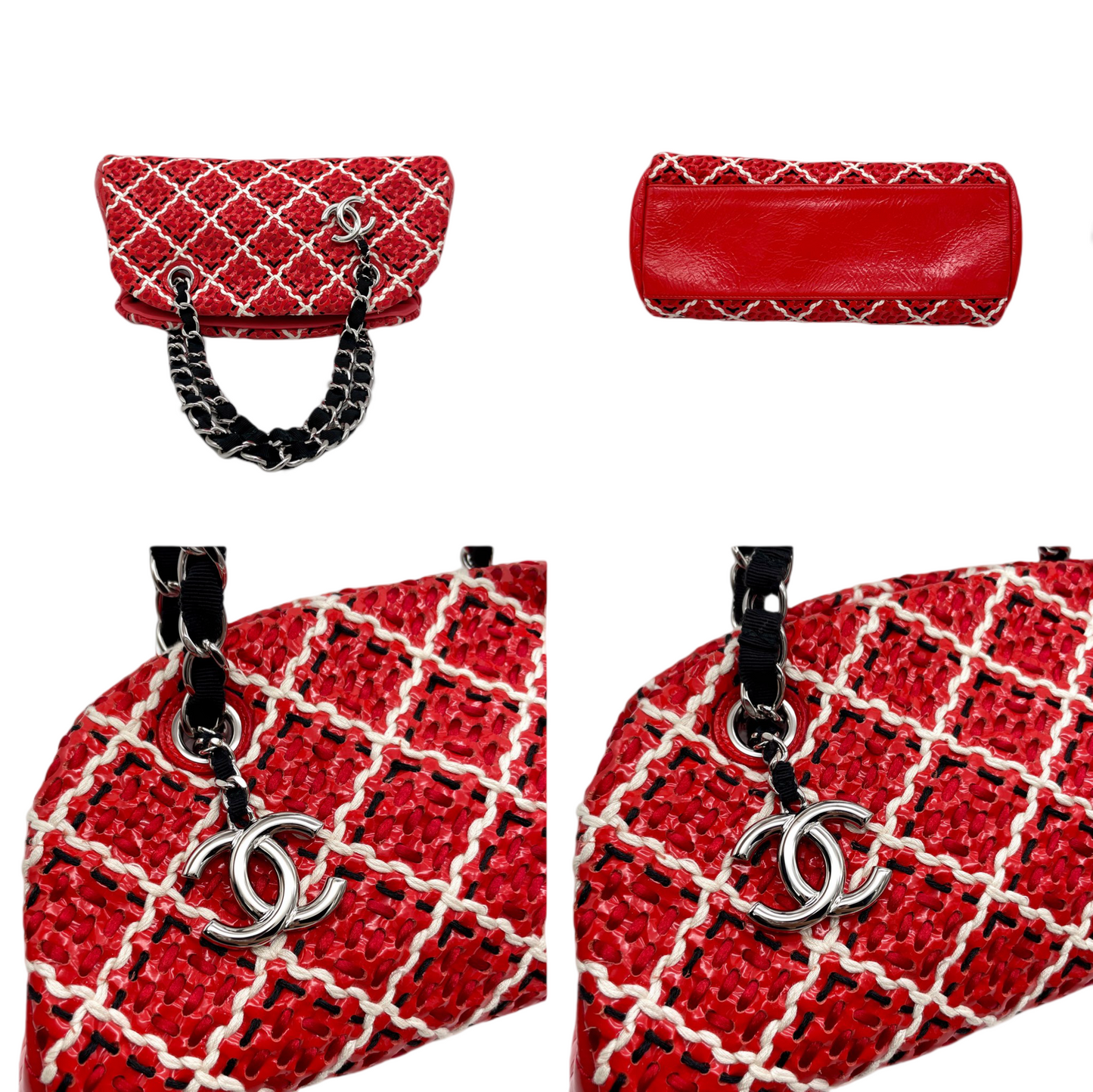 RARE☆☆☆CHANEL Enamel Matelassé CC Charm Pendant 2-Way Chain Shoulder Bag Red &amp; Black