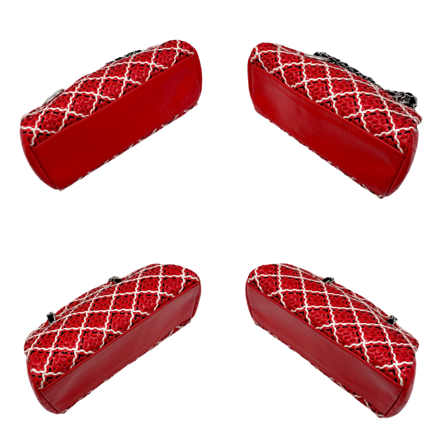 RARE☆☆☆CHANEL Enamel Matelassé CC Charm Pendant 2-Way Chain Shoulder Bag Red &amp; Black