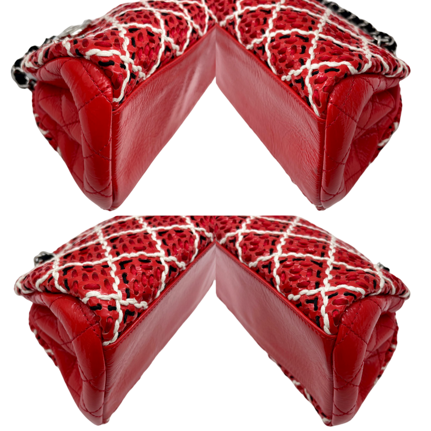 RARE☆☆☆CHANEL Enamel Matelassé CC Charm Pendant 2-Way Chain Shoulder Bag Red &amp; Black