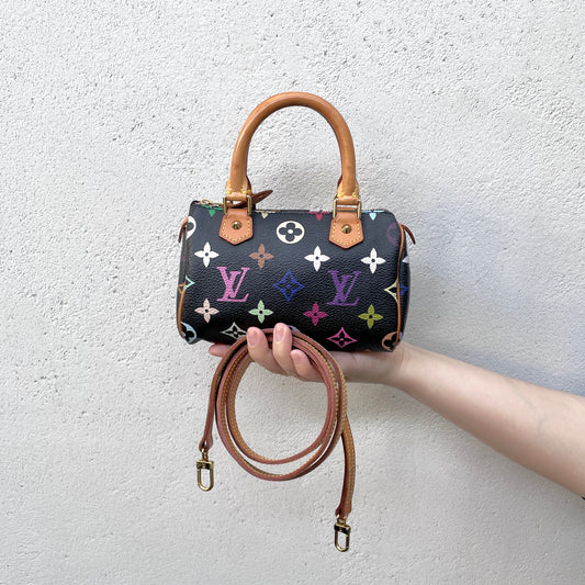 RARE☆☆☆ LOUIS VUITTON Monogram Multicolor Black Mini Speedy M92644 / With Shoulder Strap