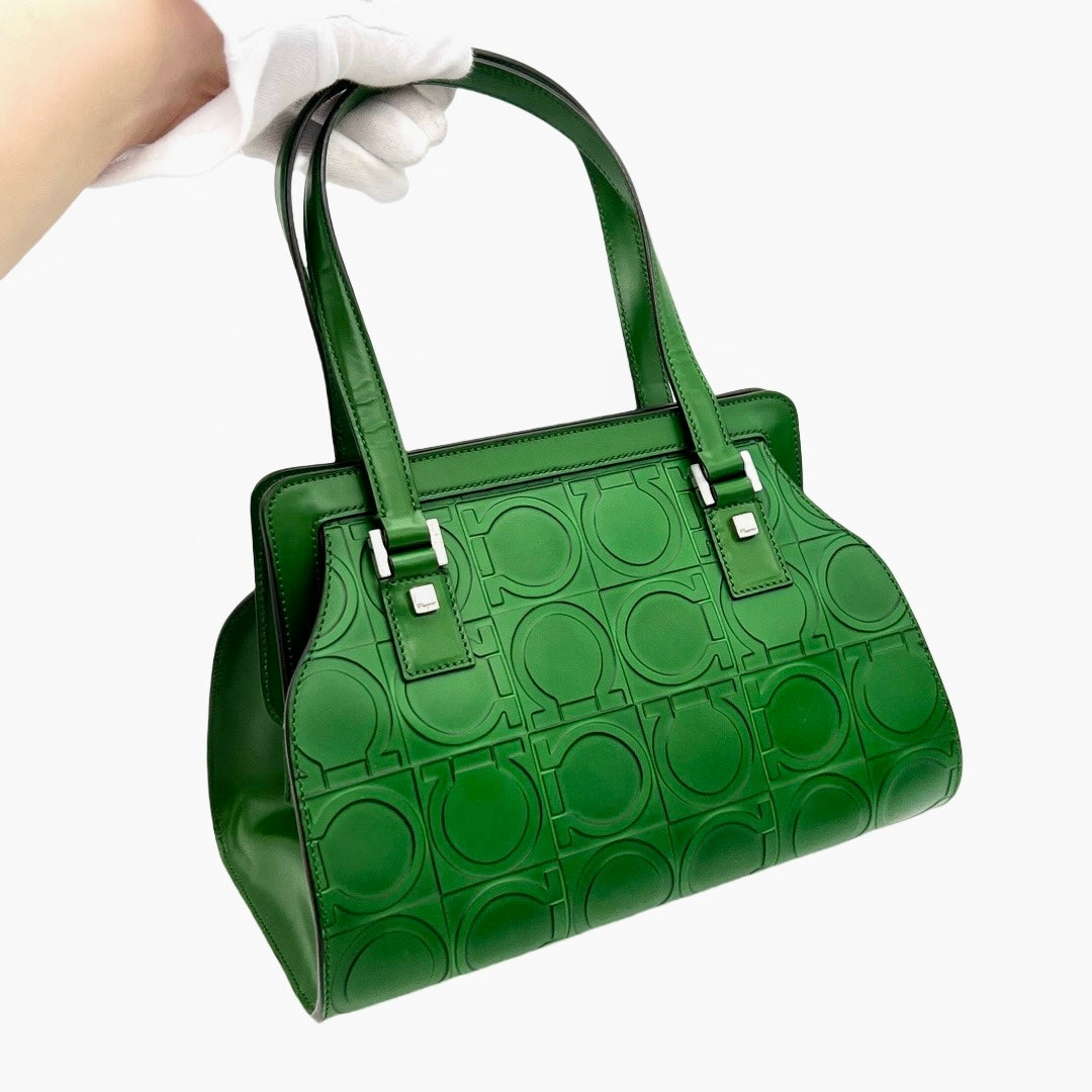 RARE☆☆☆Salvatore Ferragamo Ganchini Handbag Green