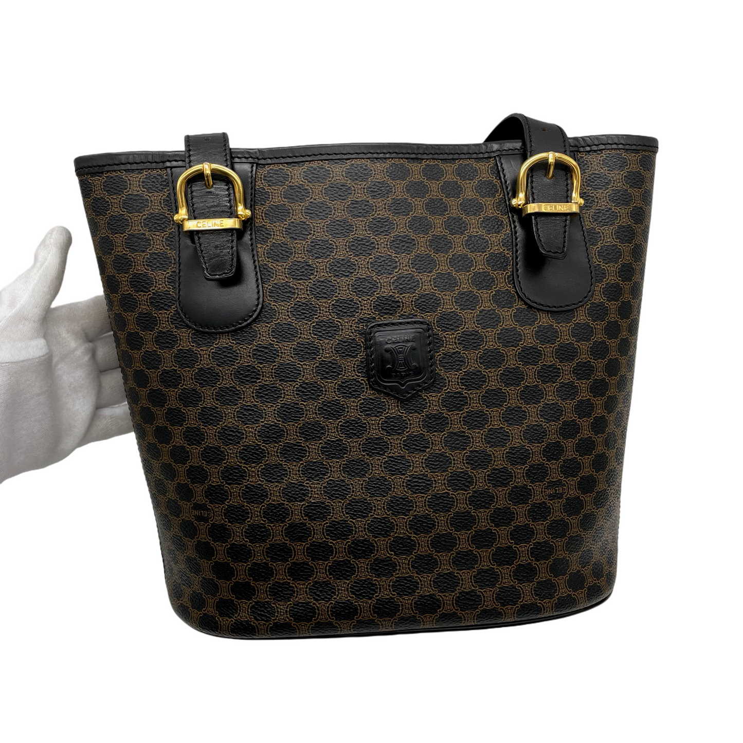 CELINE Macadam･Black Bucket Tote Bag Black &amp; Brown