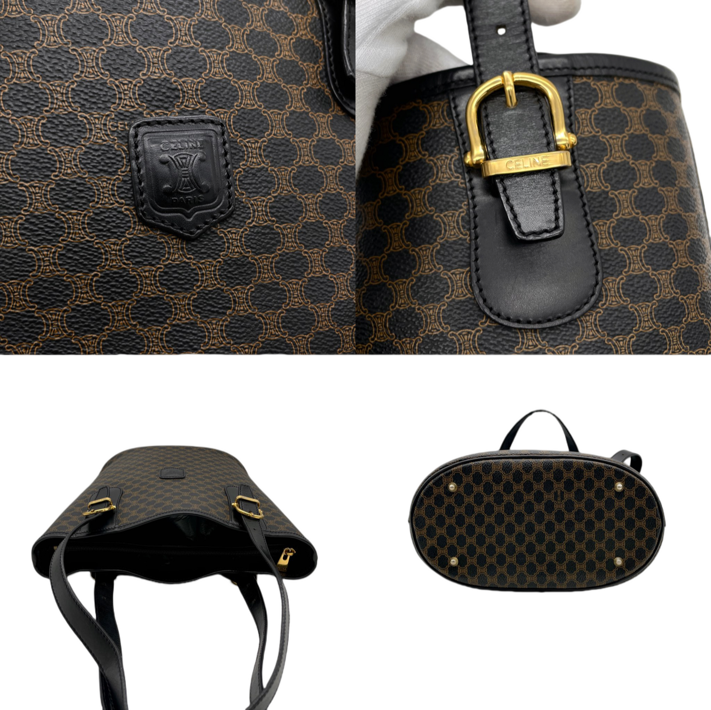 CELINE Macadam･Black Bucket Tote Bag Black &amp; Brown