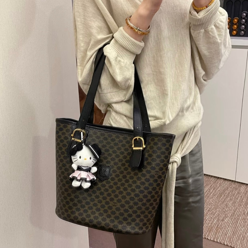 CELINE Macadam･Black Bucket Tote Bag Black &amp; Brown