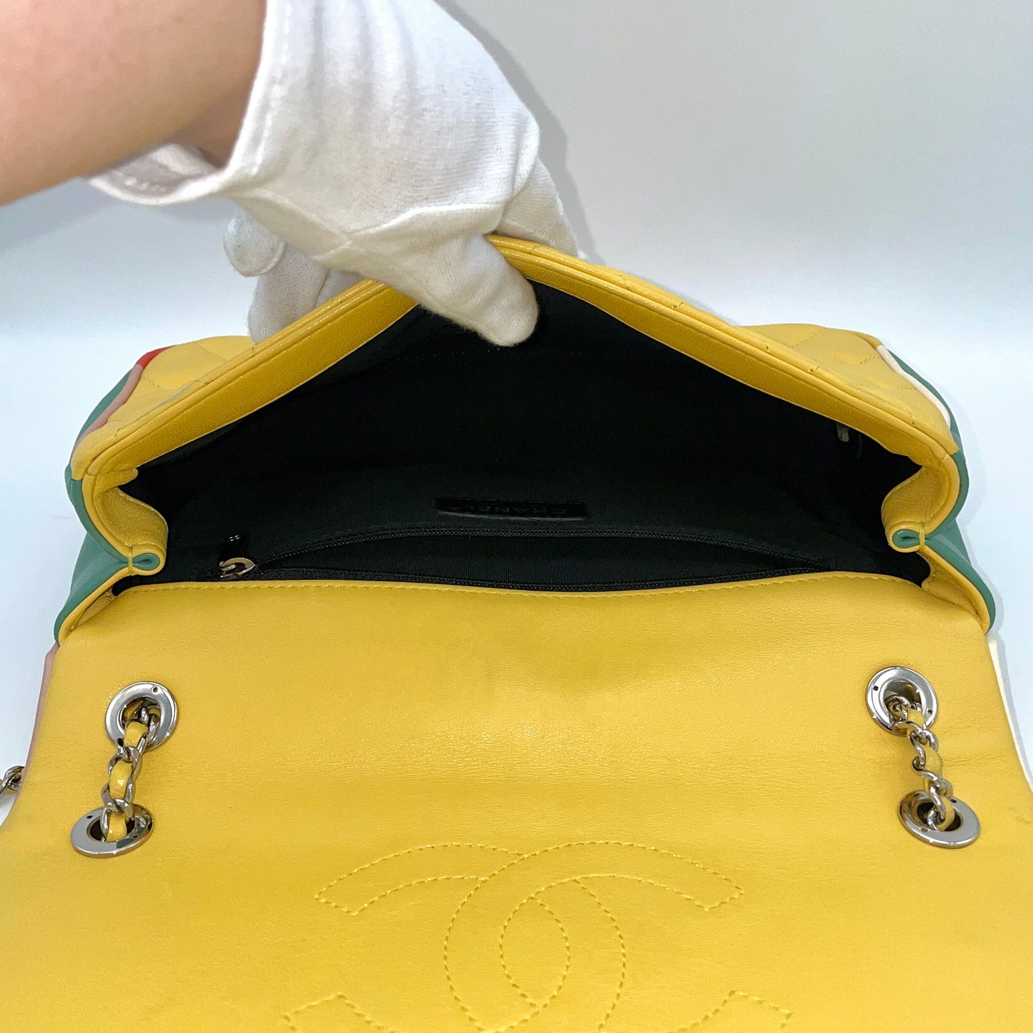 RARE☆☆☆CHANEL 31 RUE CAMBOM Matelasse Crack Single Flap W Chain Bag Yellow Multicolor SHW