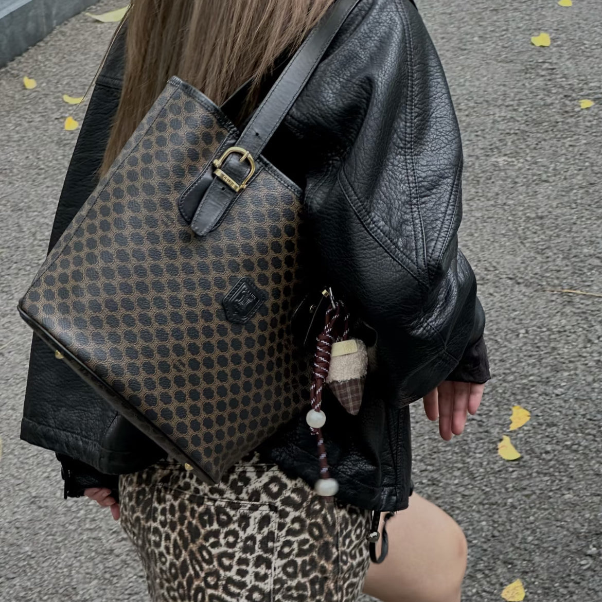 CELINE Macadam･Black Bucket Tote Bag Black &amp; Brown