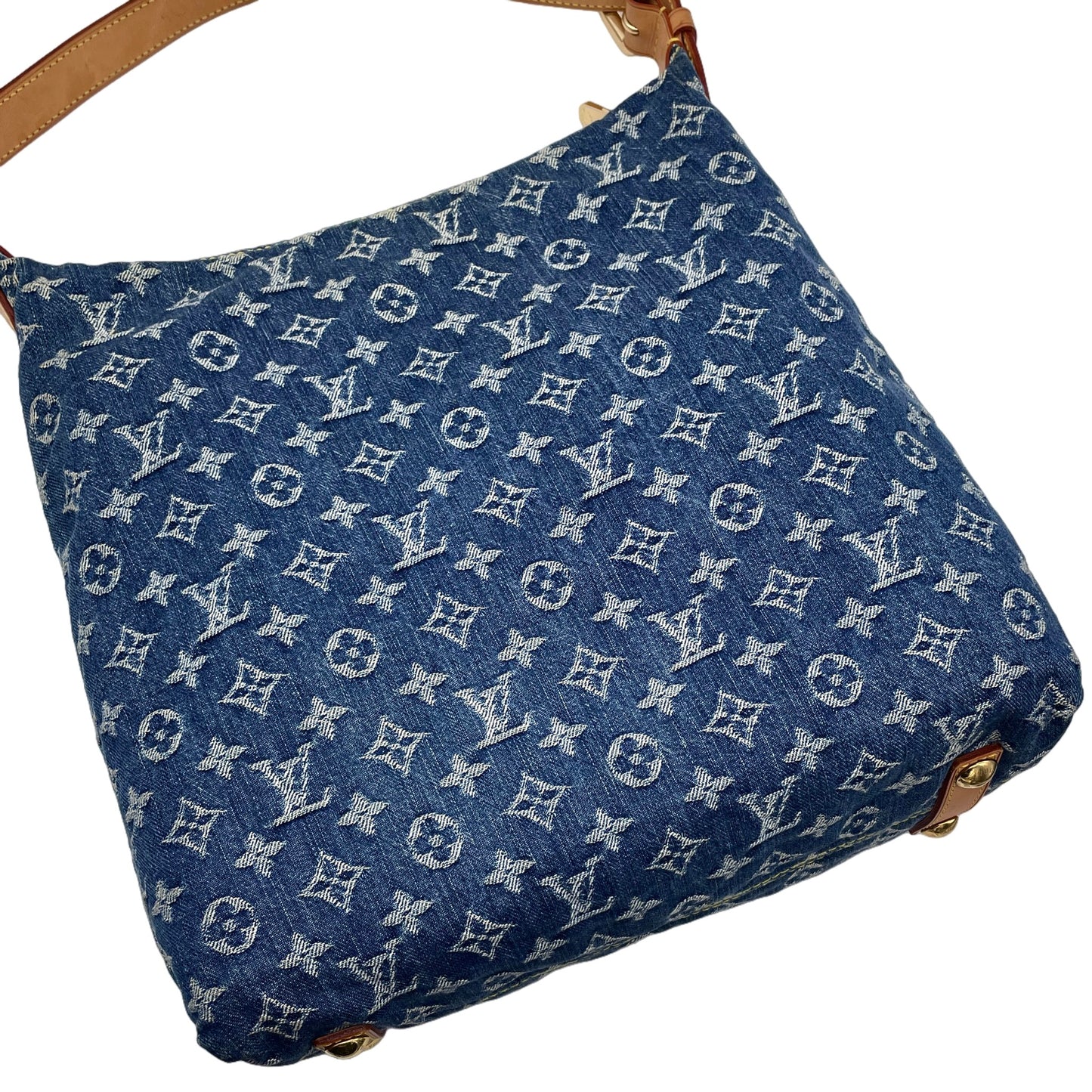 RARE★★★★LOUIS VUITTON 2005 Monogram Denim & Leather Baggy Shoulder Bag M95048 Large Blue & Brown