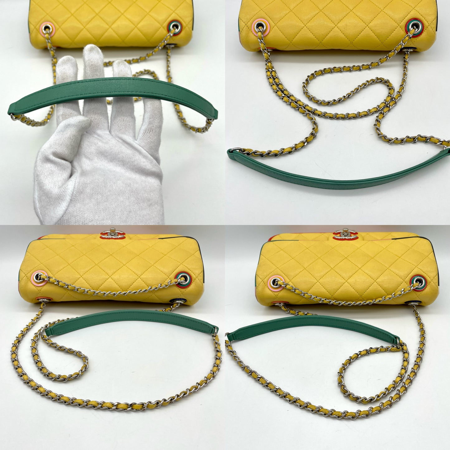 RARE☆☆☆CHANEL 31 RUE CAMBOM Matelasse Crack Single Flap W Chain Bag Yellow Multicolor SHW