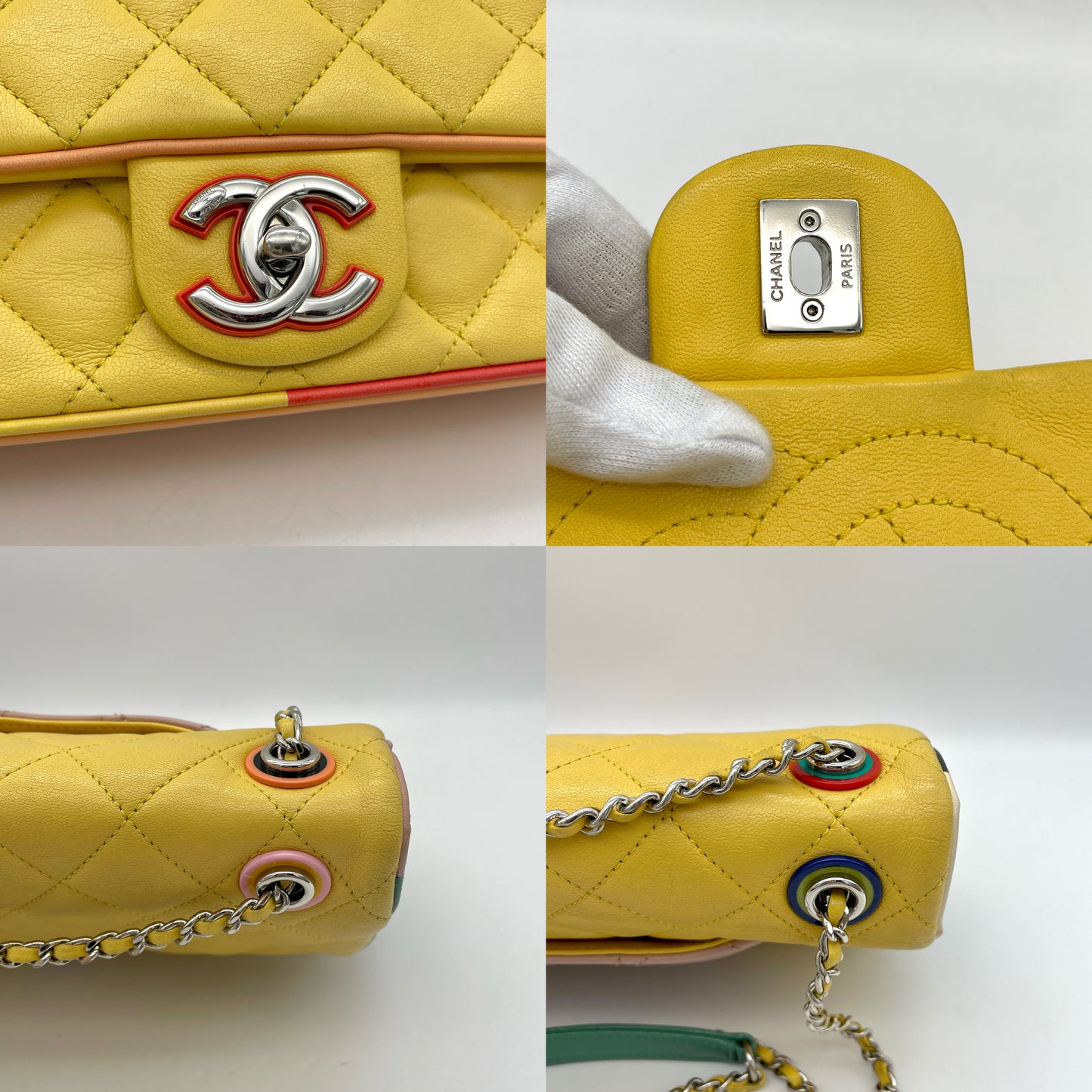 RARE☆☆☆CHANEL 31 RUE CAMBOM Matelasse Crack Single Flap W Chain Bag Yellow Multicolor SHW