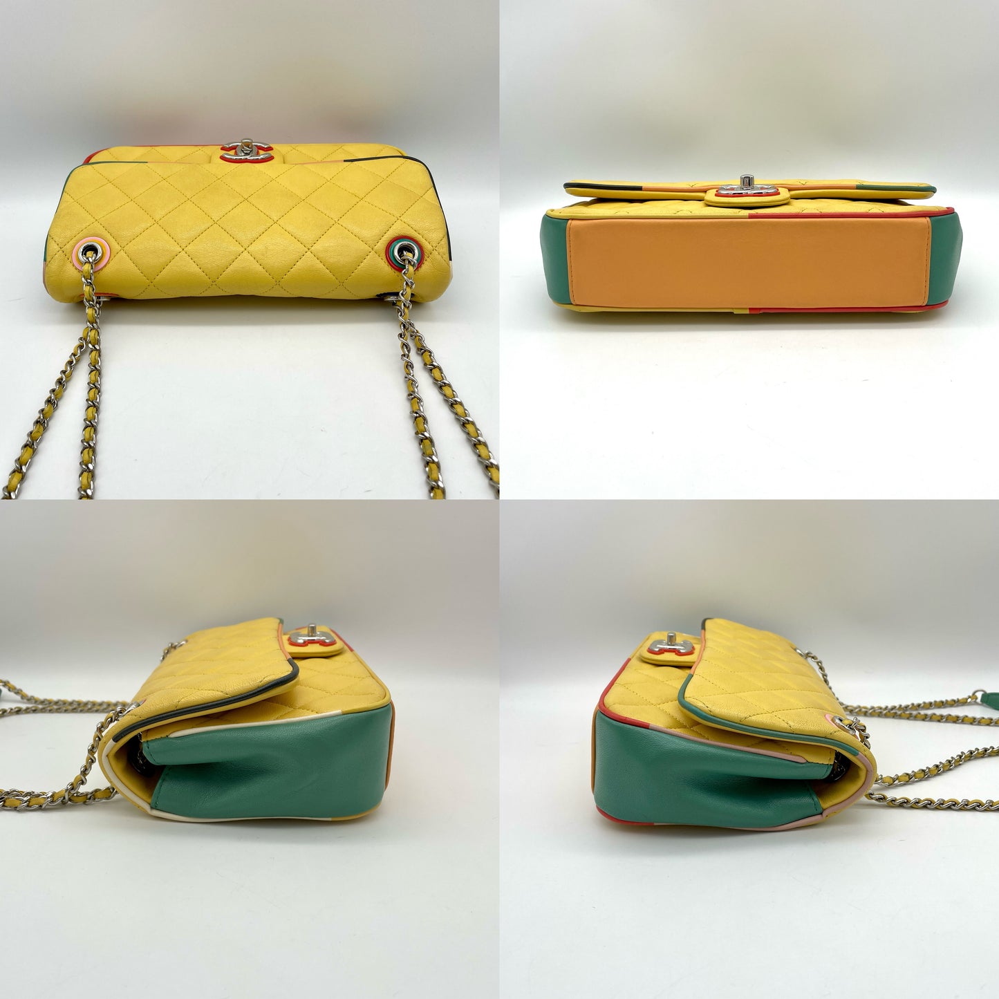 RARE☆☆☆CHANEL 31 RUE CAMBOM Matelasse Crack Single Flap W Chain Bag Yellow Multicolor SHW