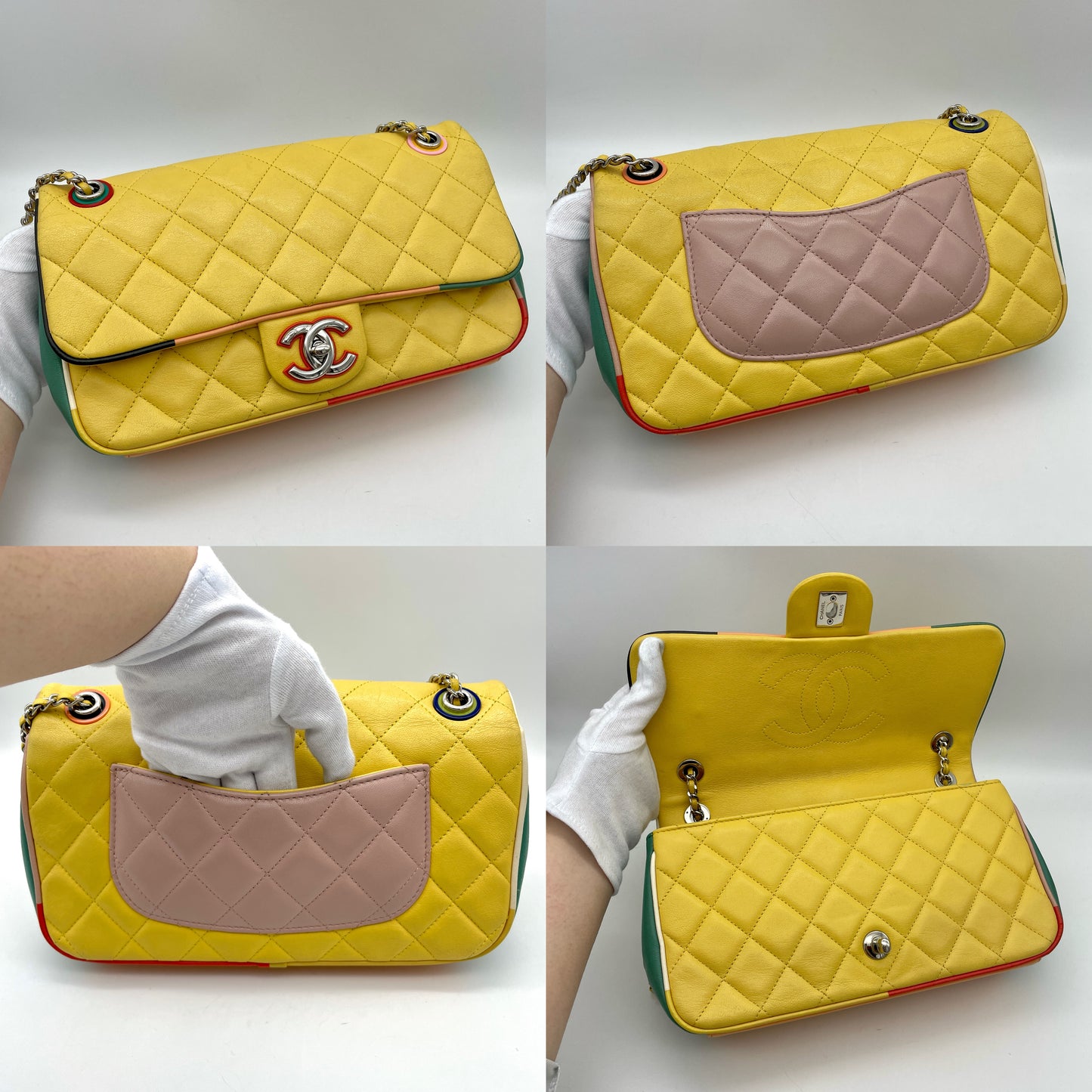 RARE☆☆☆CHANEL 31 RUE CAMBOM Matelasse Crack Single Flap W Chain Bag Yellow Multicolor SHW