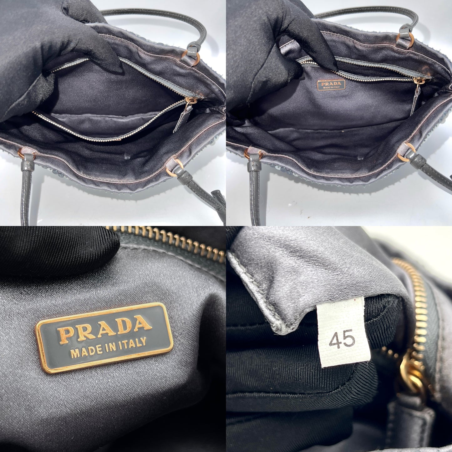 PRADA ｽﾊﾟﾝｺｰﾙ ﾐﾆﾄｰﾄ ﾊﾝﾄﾞﾊﾞｯｸﾞ ｼﾙﾊﾞｰｸﾞﾚｰ