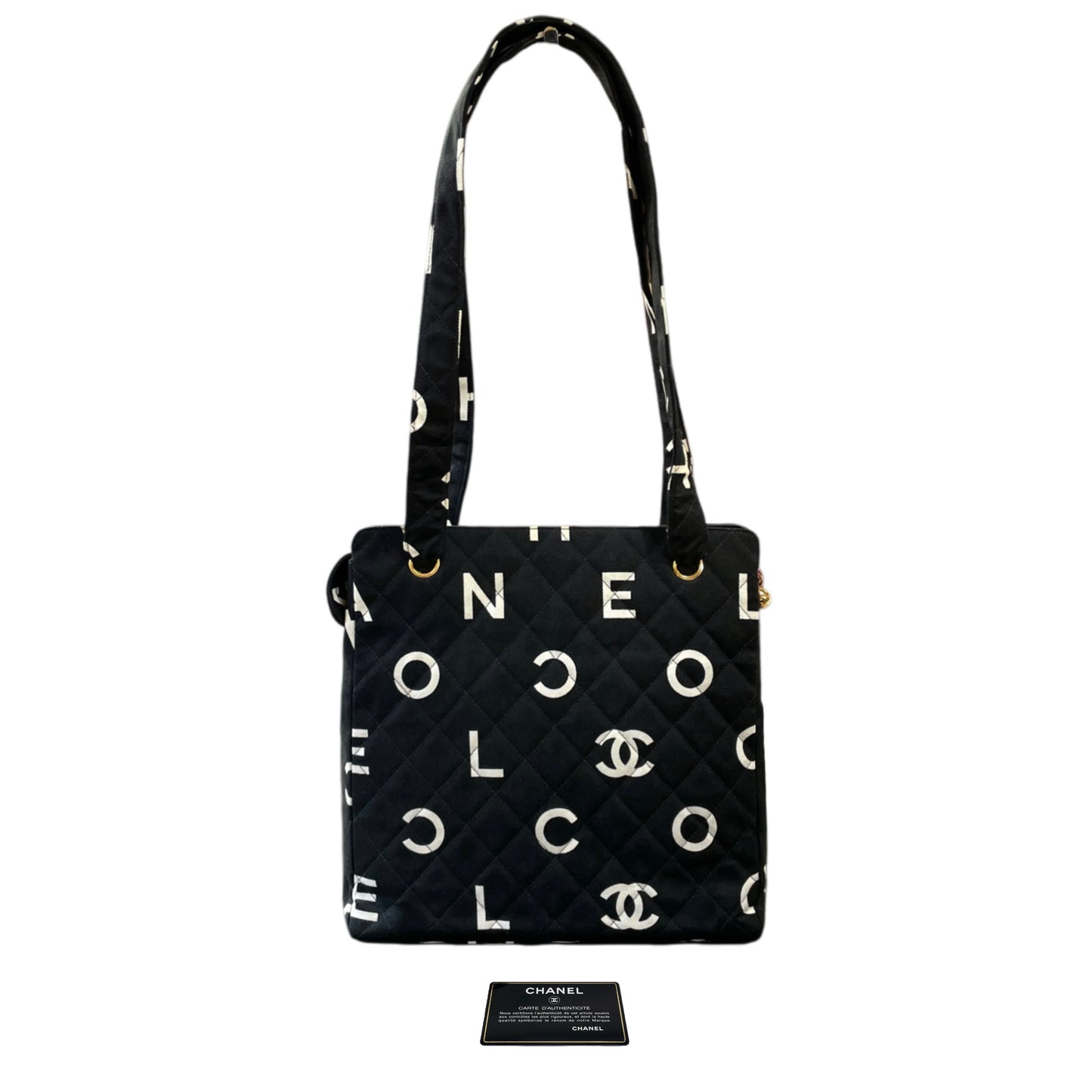 RARE☆☆☆☆CHANEL 1997 Matelassé Canvas Logos Graffiti Tote Shoulder bag Black & White