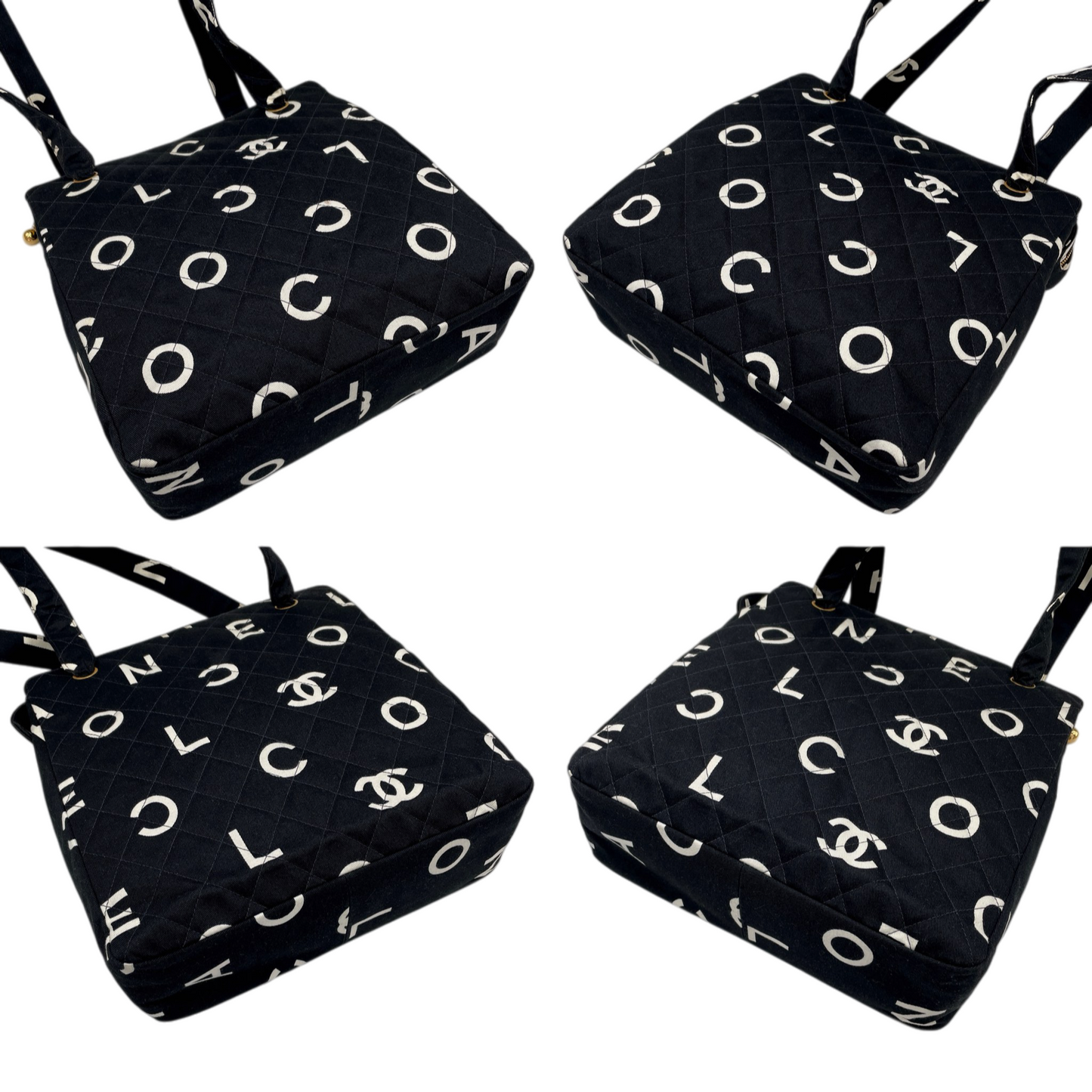 RARE☆☆☆☆CHANEL 1997 Matelassé Canvas Logos Graffiti Tote Shoulder bag Black & White