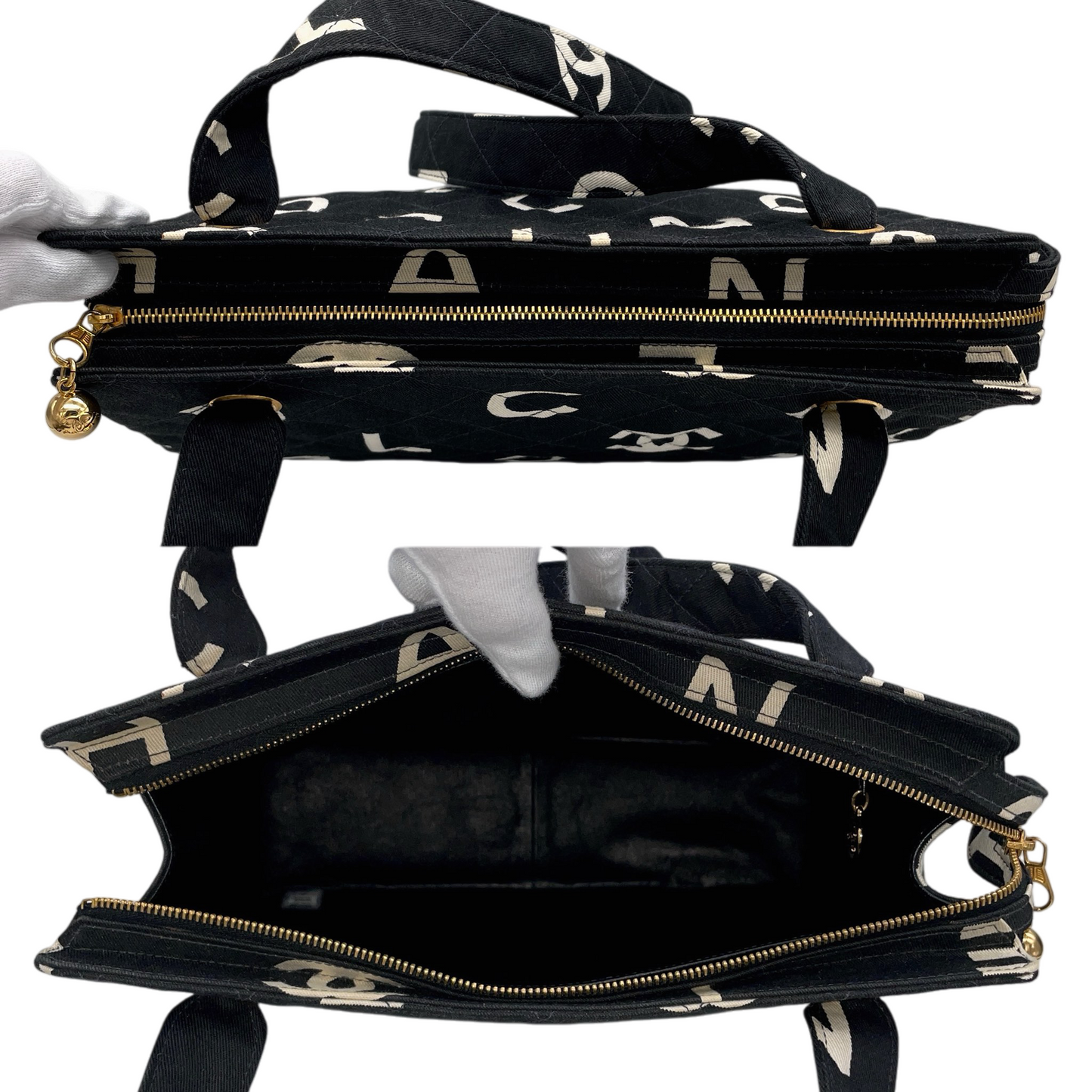 RARE☆☆☆☆CHANEL 1997 Matelassé Canvas Logos Graffiti Tote Shoulder bag Black & White