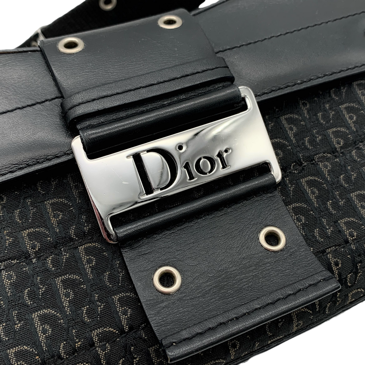 RARE☆☆☆AUTH Pre-owned CHRISTIAN DIOR ﾄﾛｯﾀｰ ｽﾄﾘｰﾄﾁｯｸ ｼｮﾙﾀﾞｰﾊﾞｯｸﾞ ｷｬﾝﾊﾞｽ×ﾚｻﾞｰ